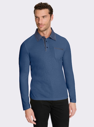 Marco Donati Langarmshirt mit Details in Denim-Optik - jeansblau