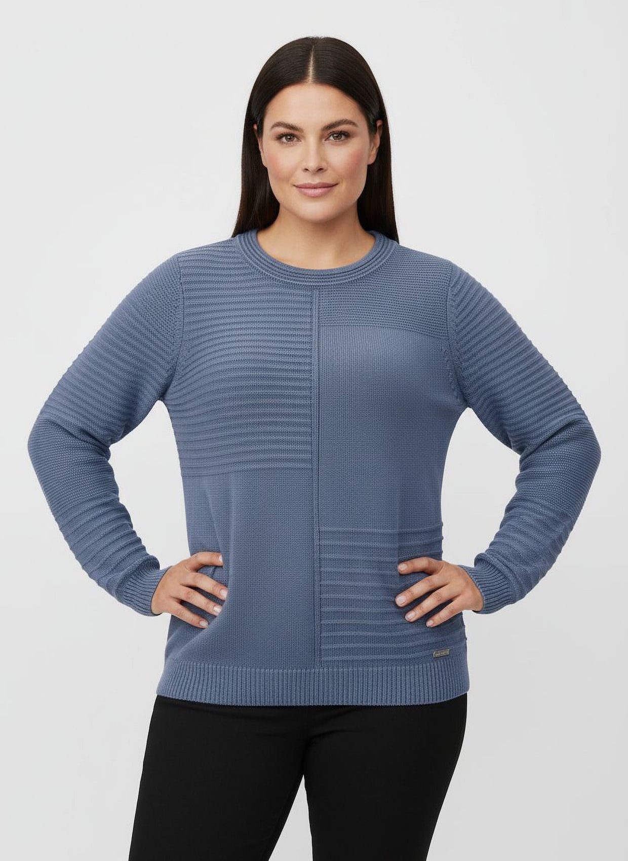 Rundhalspullover im Strickmuster-Mix - taubenblau
