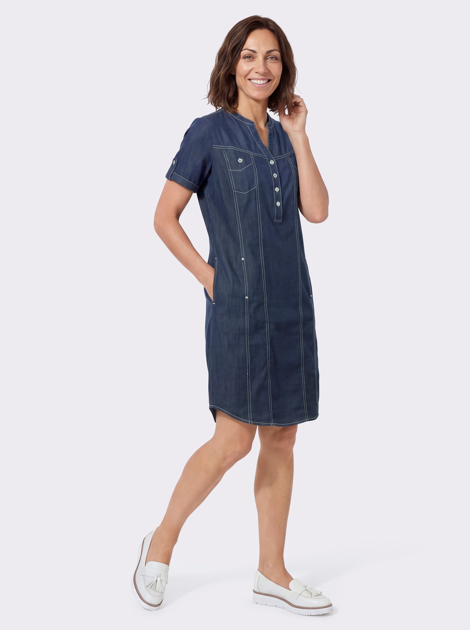 Jeanskleid mit abgerundetem Saum - blue-stone-washed
