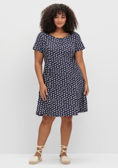 Jerseykleid - marine-ecru-bedruckt
