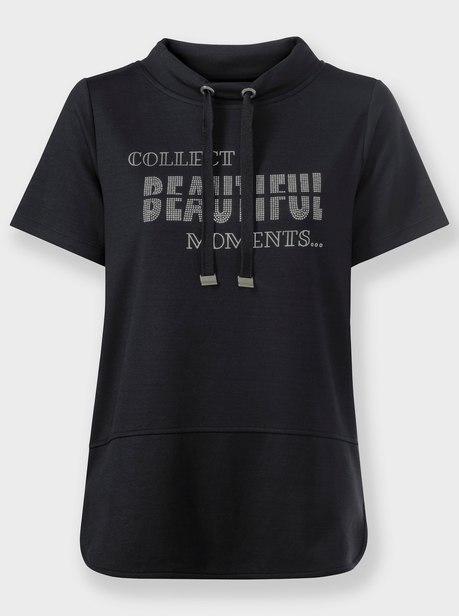 Shirt met opstaande kraag en glittersteentjes - zwart