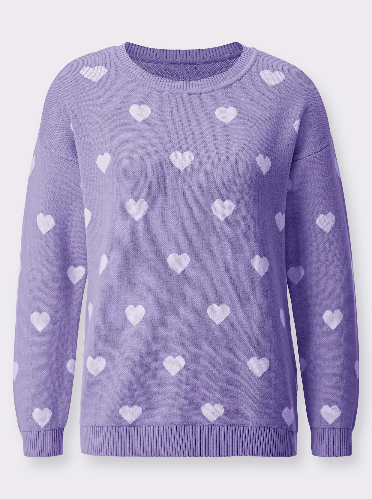 Langarm-Pullover - lavendel-weiss-gemustert