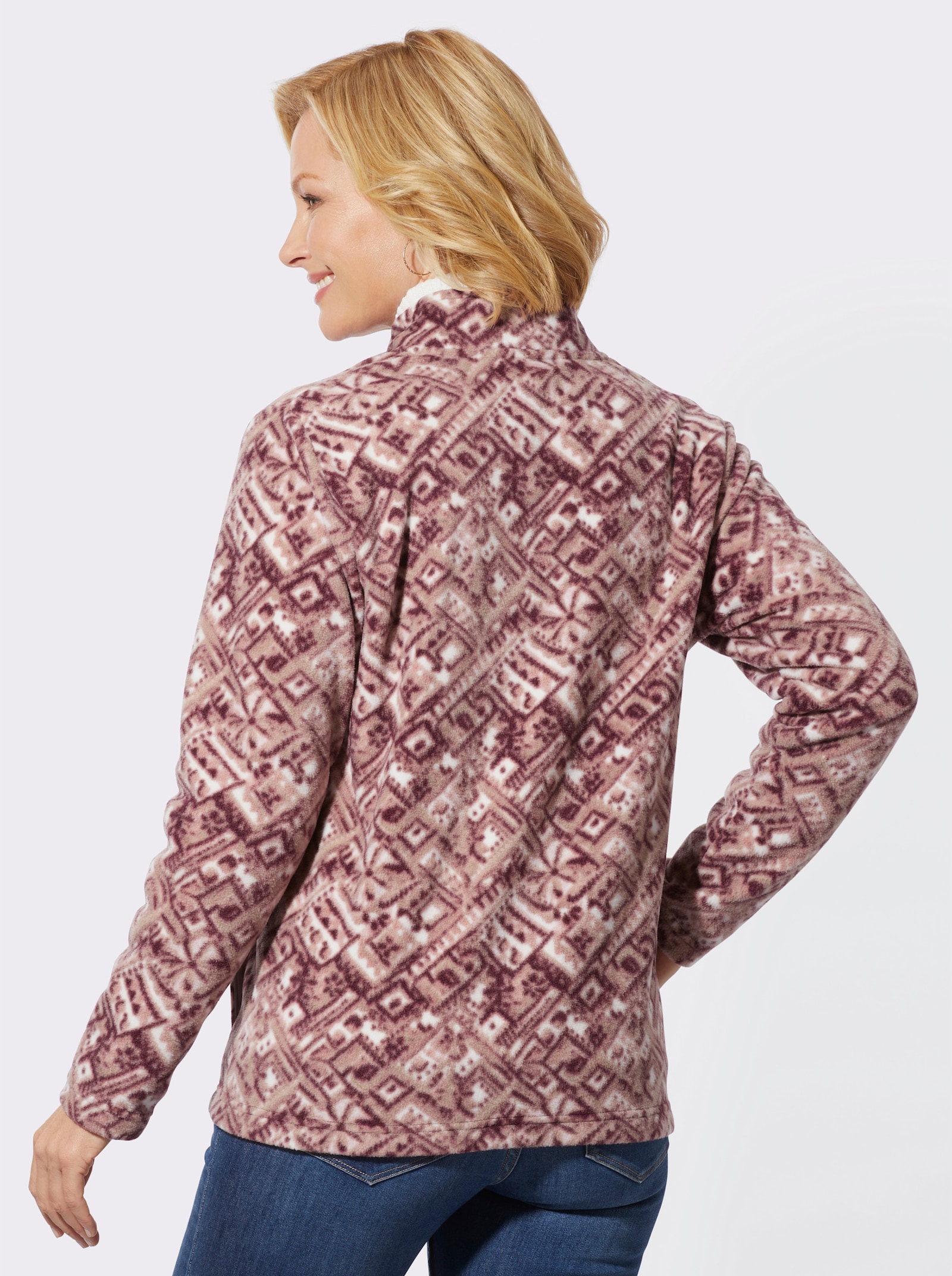 Fleecejack in antipilling-uitvoering - leem/bordeaux bedrukt