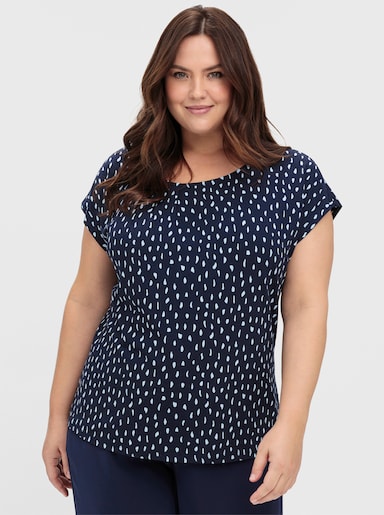 sheego Kurzarmshirt - tiefblau-gemustert