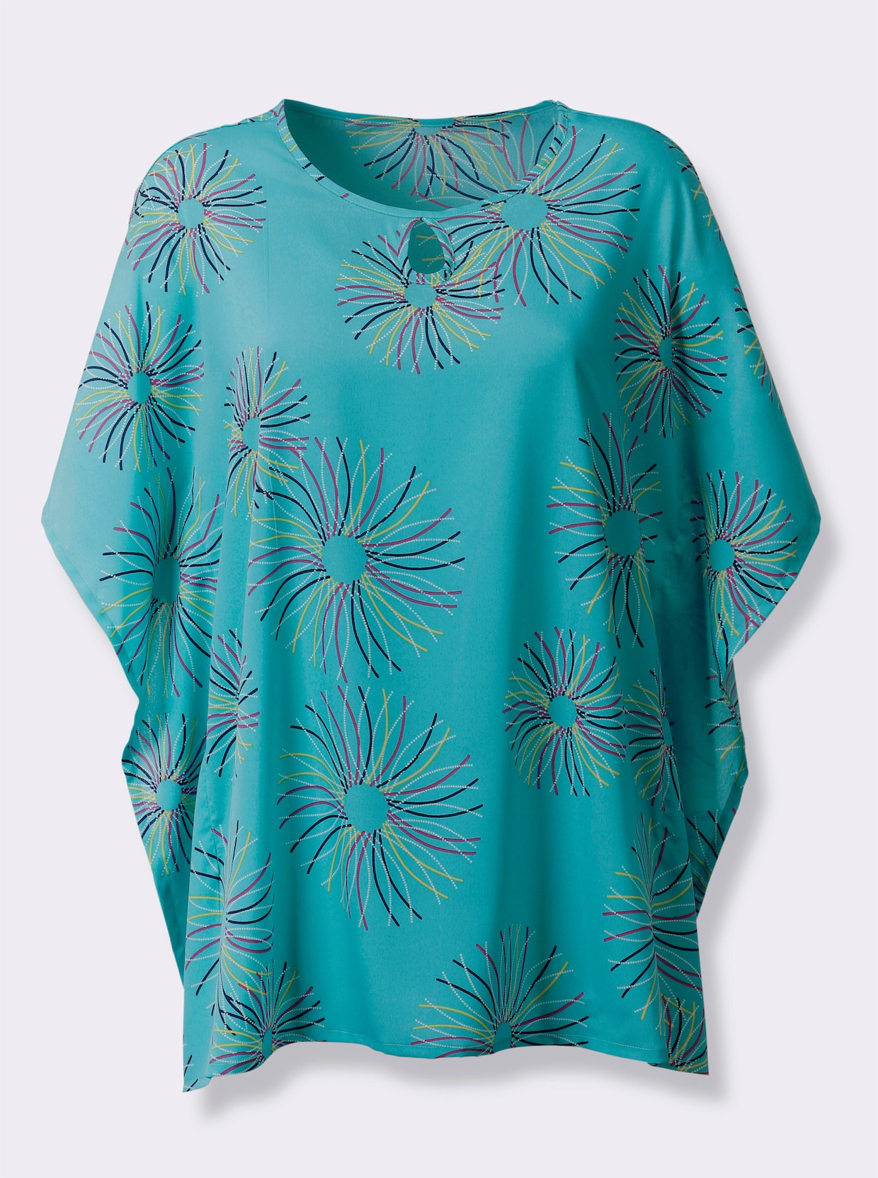 Blouse m. korte mouwen - turquoise geprint