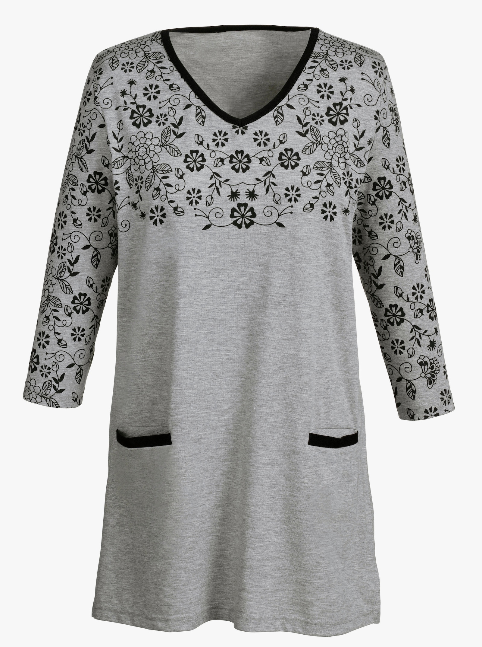 Lang shirt met 2 zakken - grijs gemêleerd