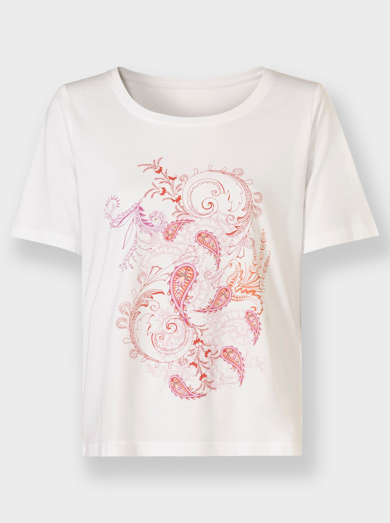 Kurzarmshirt mit Paisley-Elementen - ecru-bedruckt