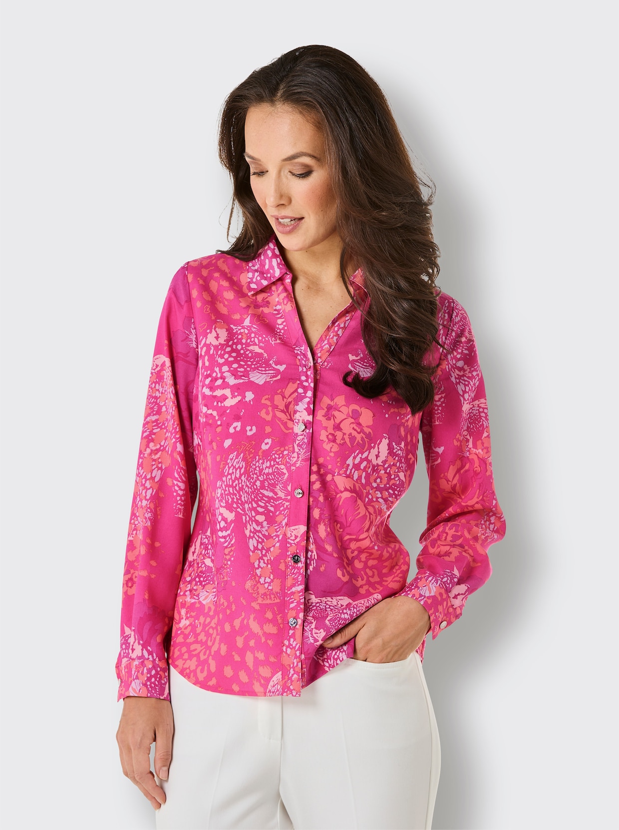 CREATION L PREMIUM Druckbluse - fuchsia-koralle-bedruckt