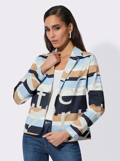 Jerseyblazer mit Lettering-Print - marine-ecru-bedruckt