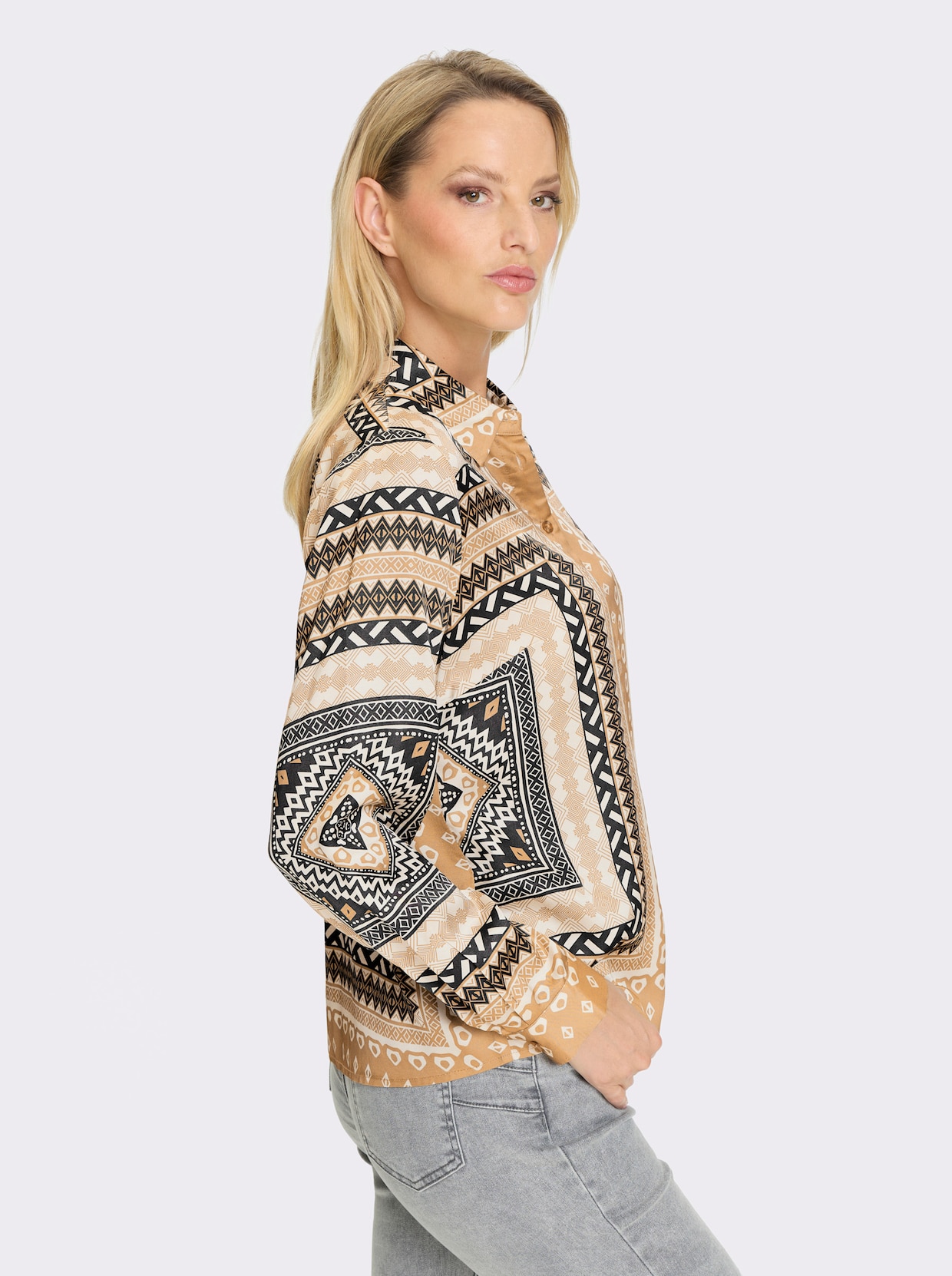heine Druckbluse - camel-schwarz-bedruckt