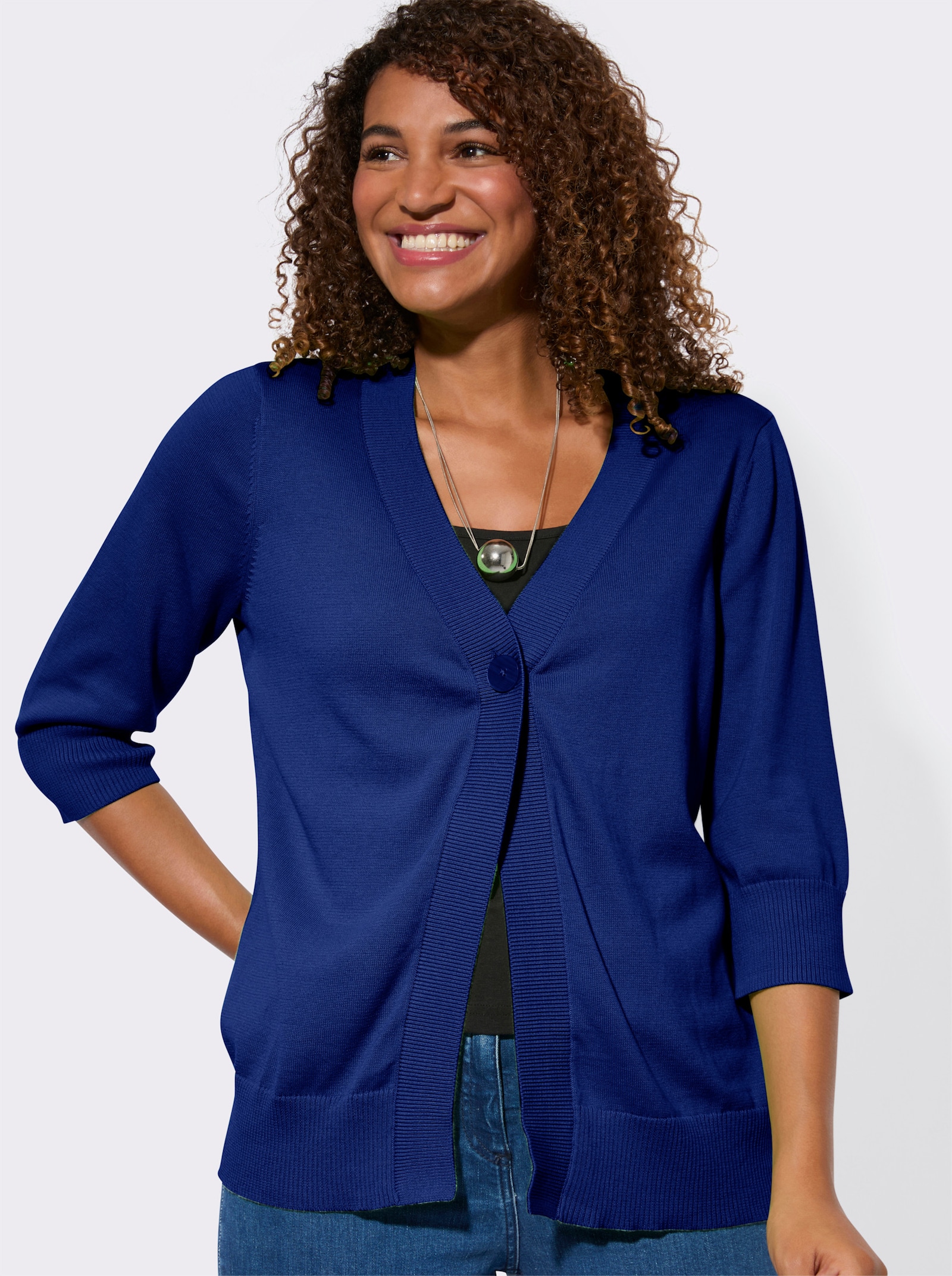 Feinstrickjacke mit gerippten Abschlüssen - royalblau