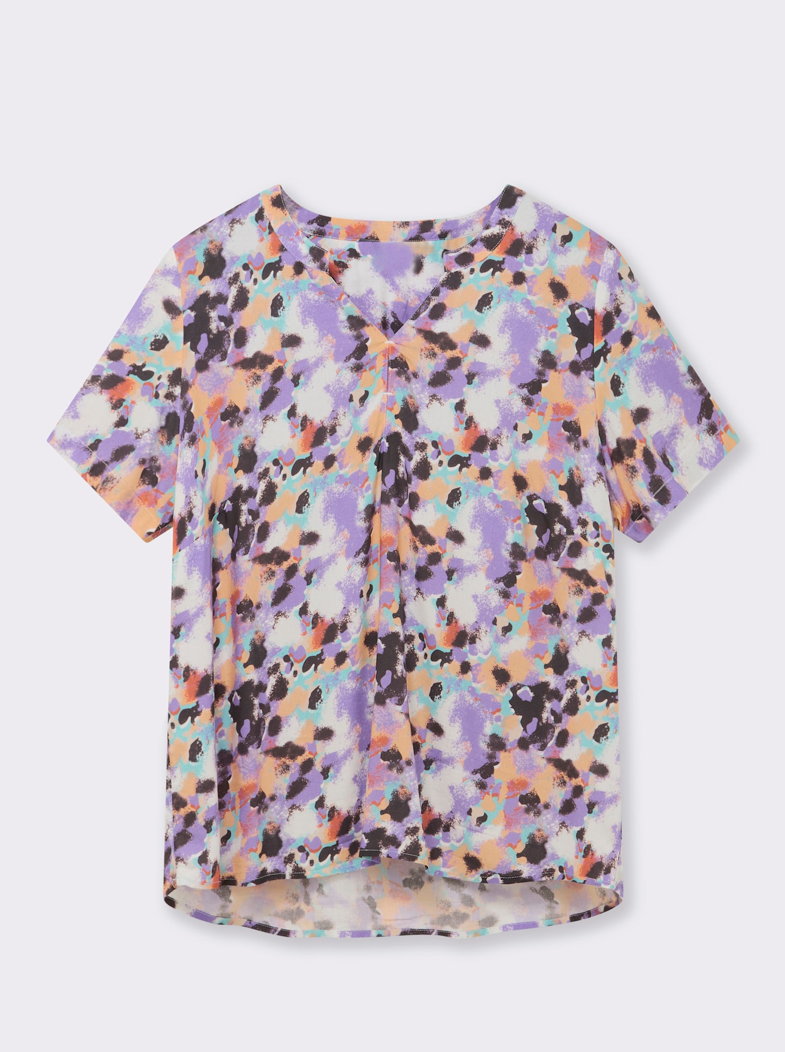 Druckbluse in gewebter Qualität - apricot-lavendel-bedruckt