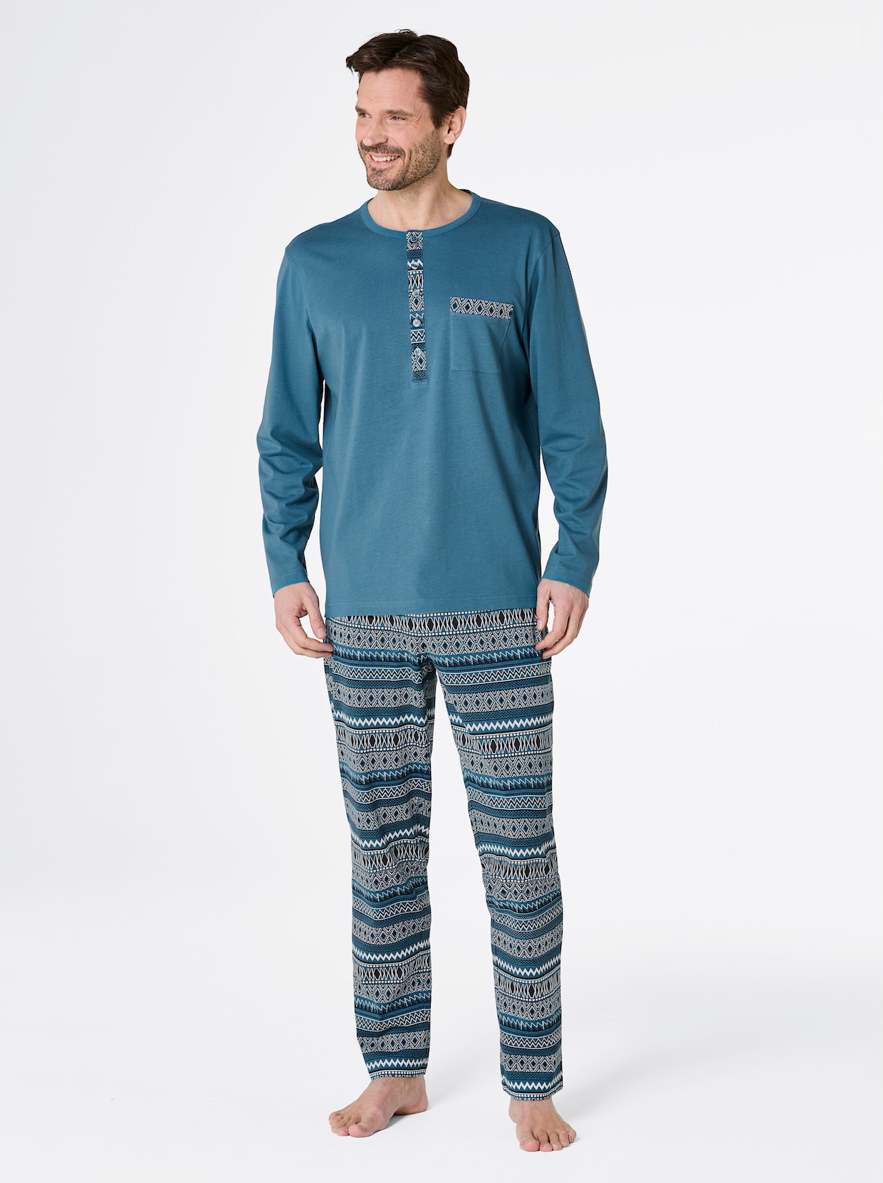 wäschepur men Pyjama's - donkerrood/marine + topaas/marine