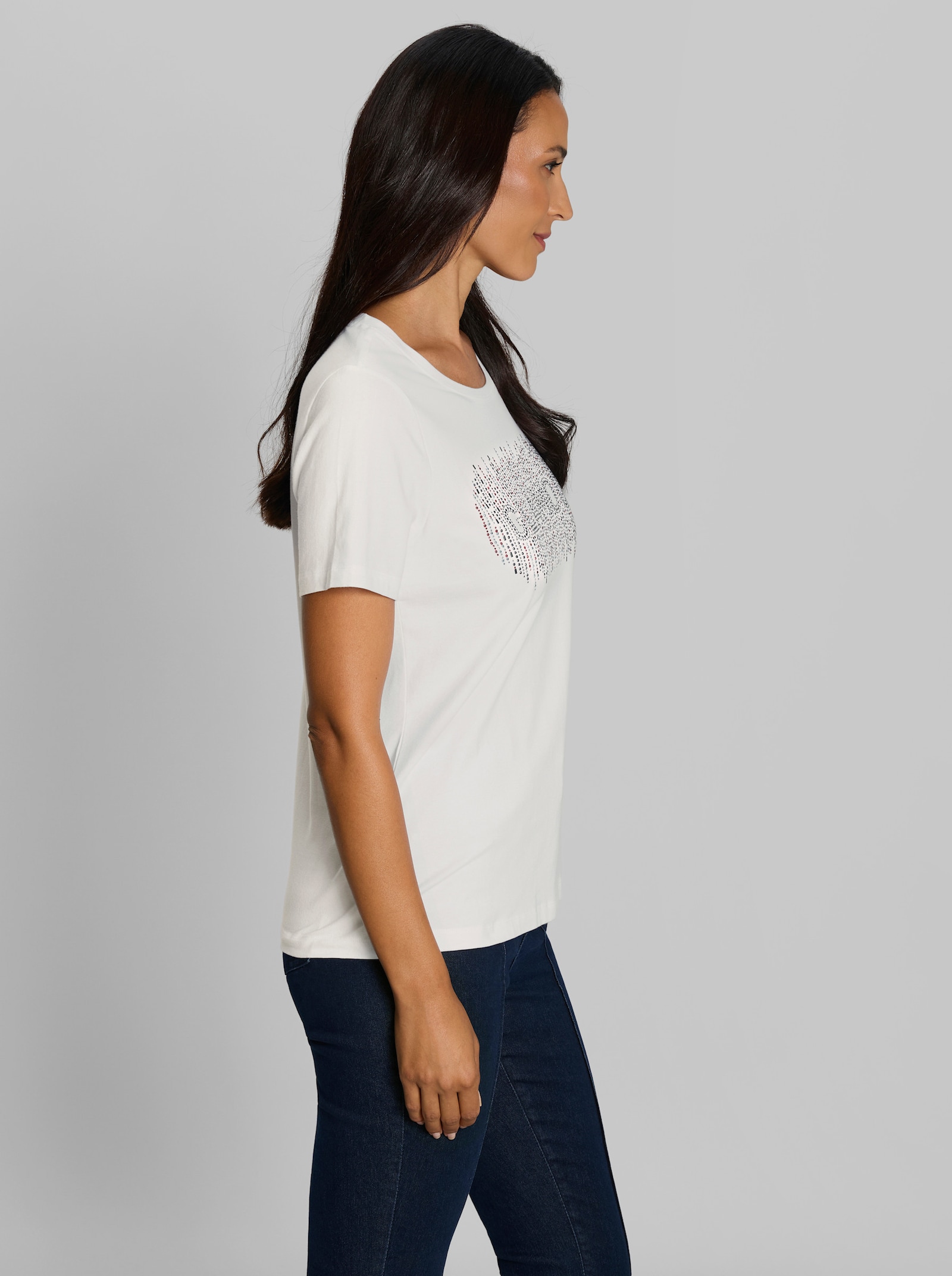 heine Kurzarmshirt mit Ziersteinchen - weiß