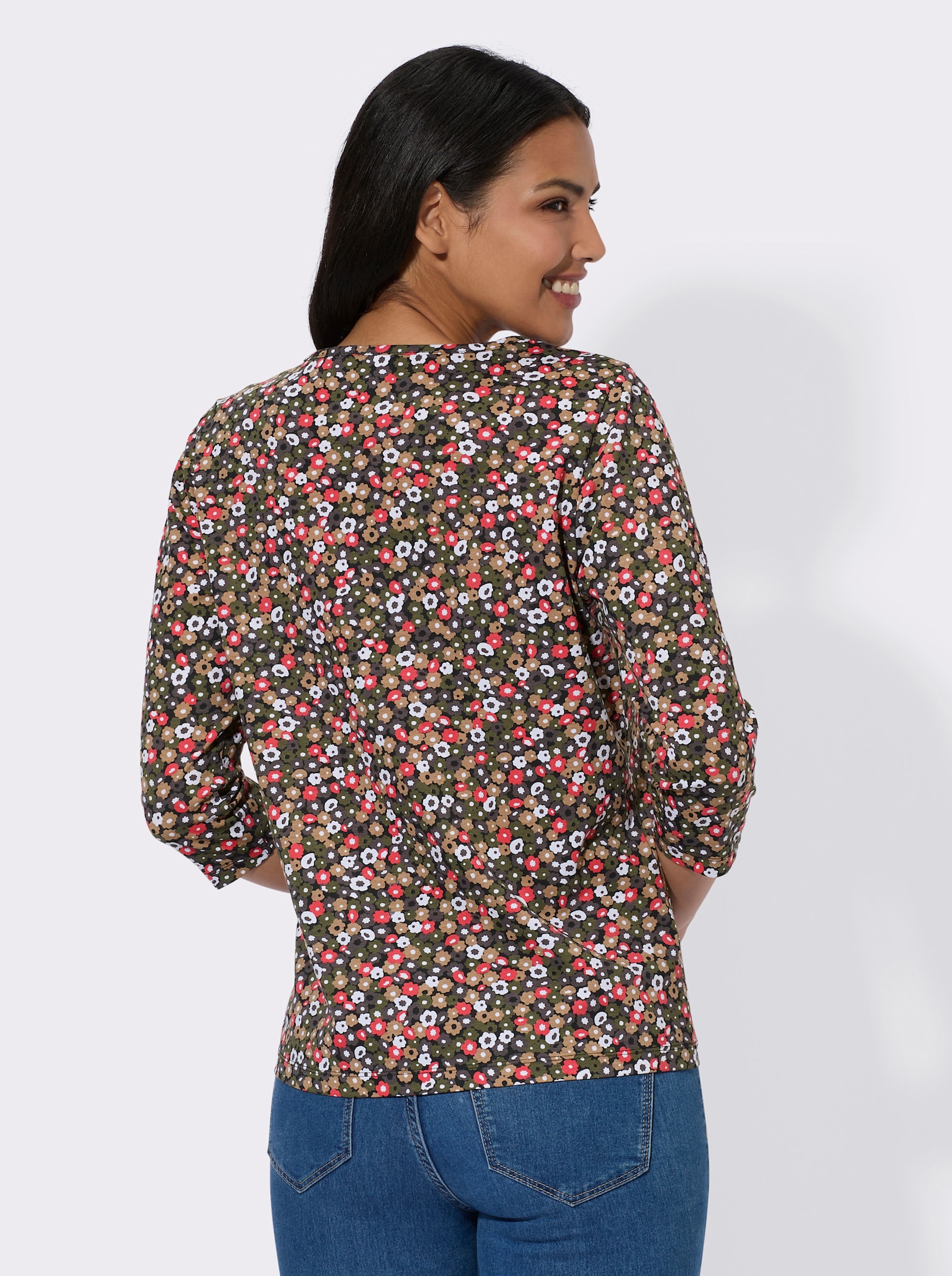 3/4-Arm-Shirt mit Blümchen-Muster - grapefruit-oliv-bedruckt