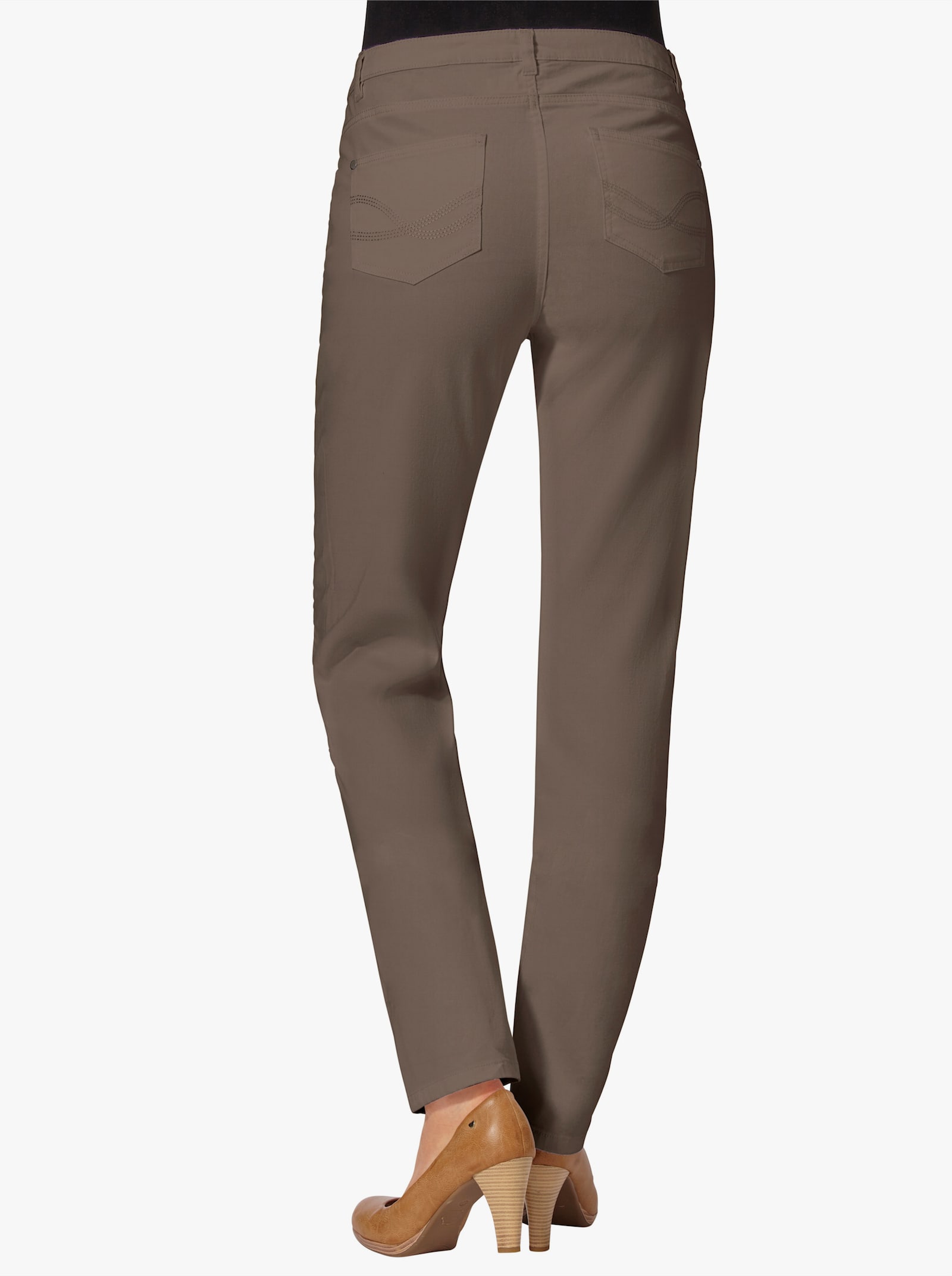 5-Pocket-Jeans mit bestickten Gesäßtaschen - taupe