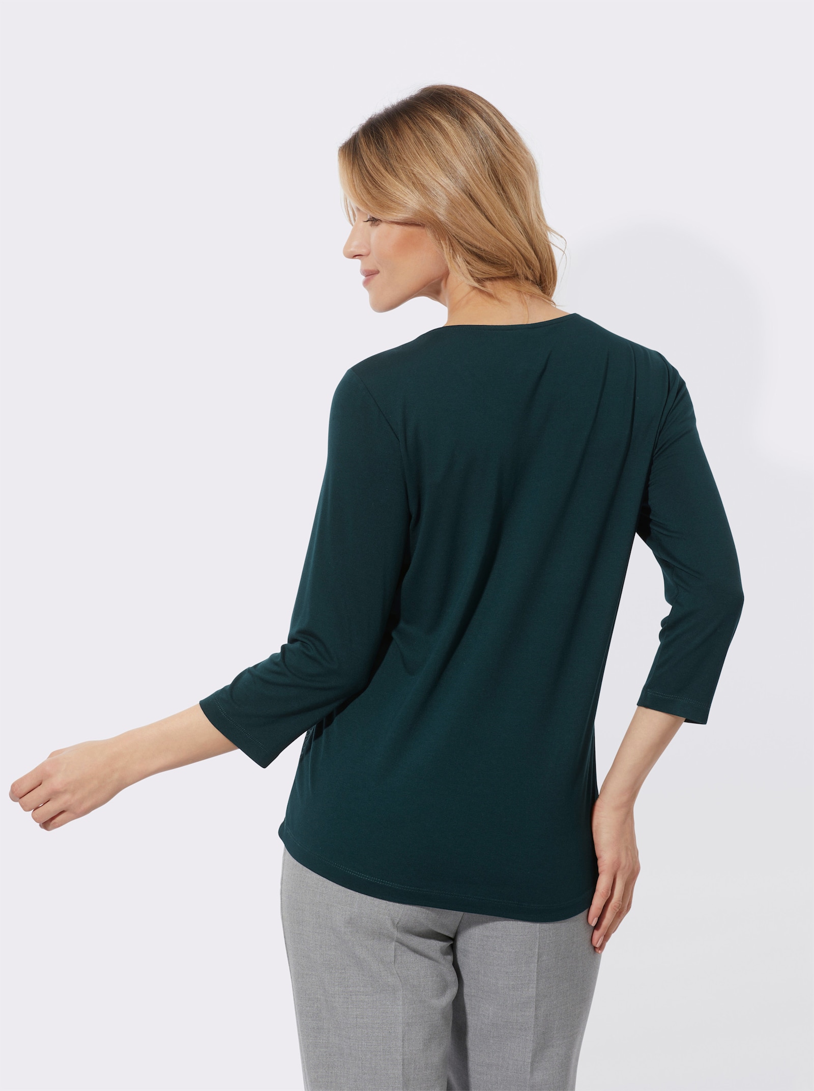 3/4-Arm-Shirt in Samt-Optik - petrol