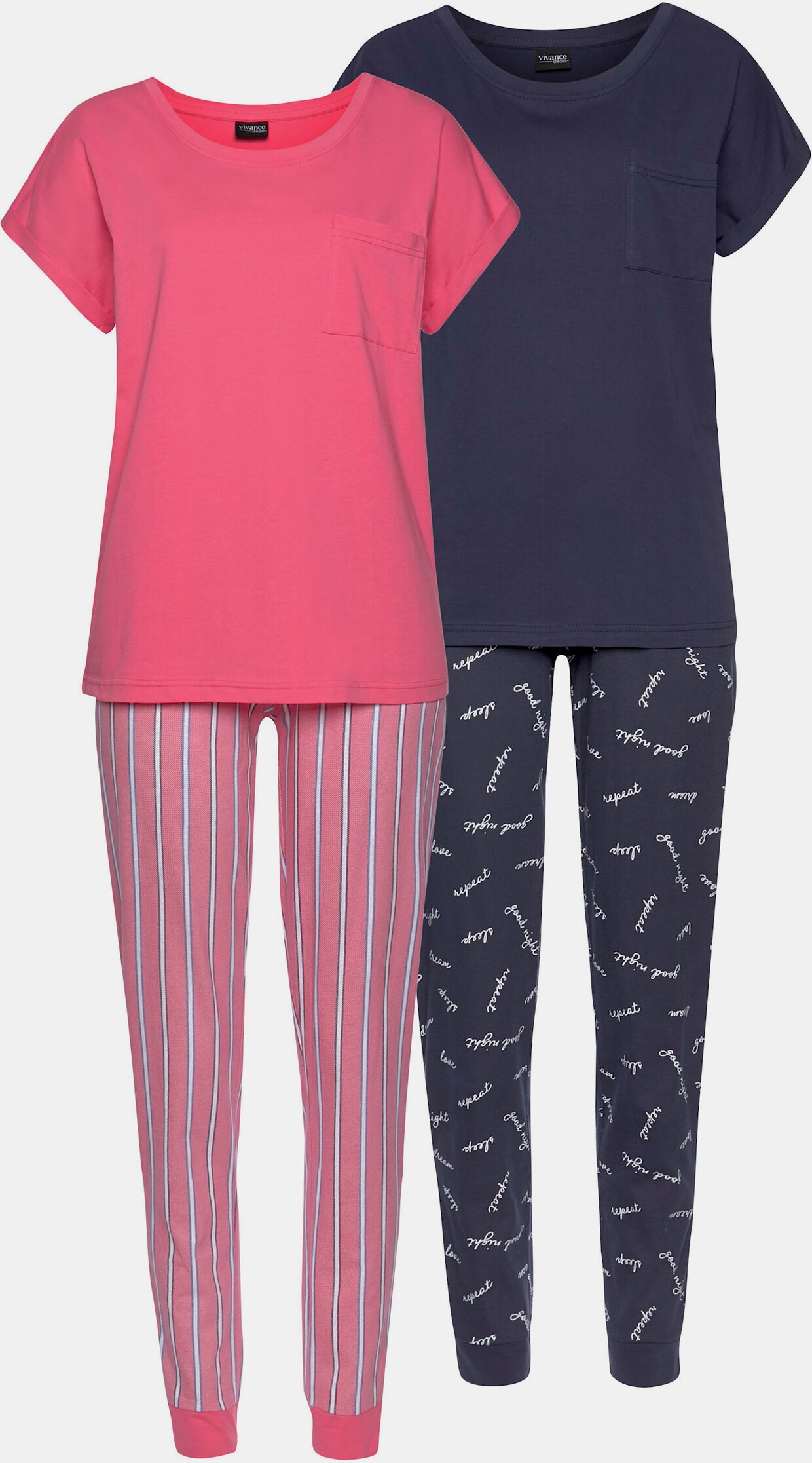 Vivance Dreams Pyjama - blau-pink-gemustert