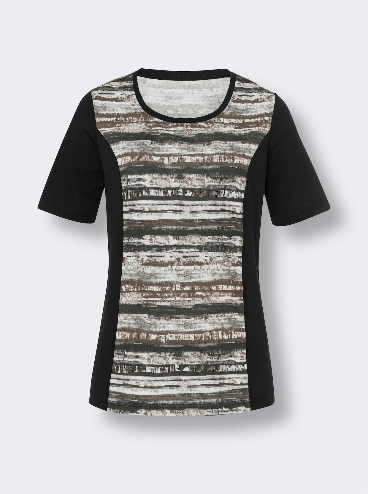 Kurzarmshirt - schwarz-steingrau-bedruckt