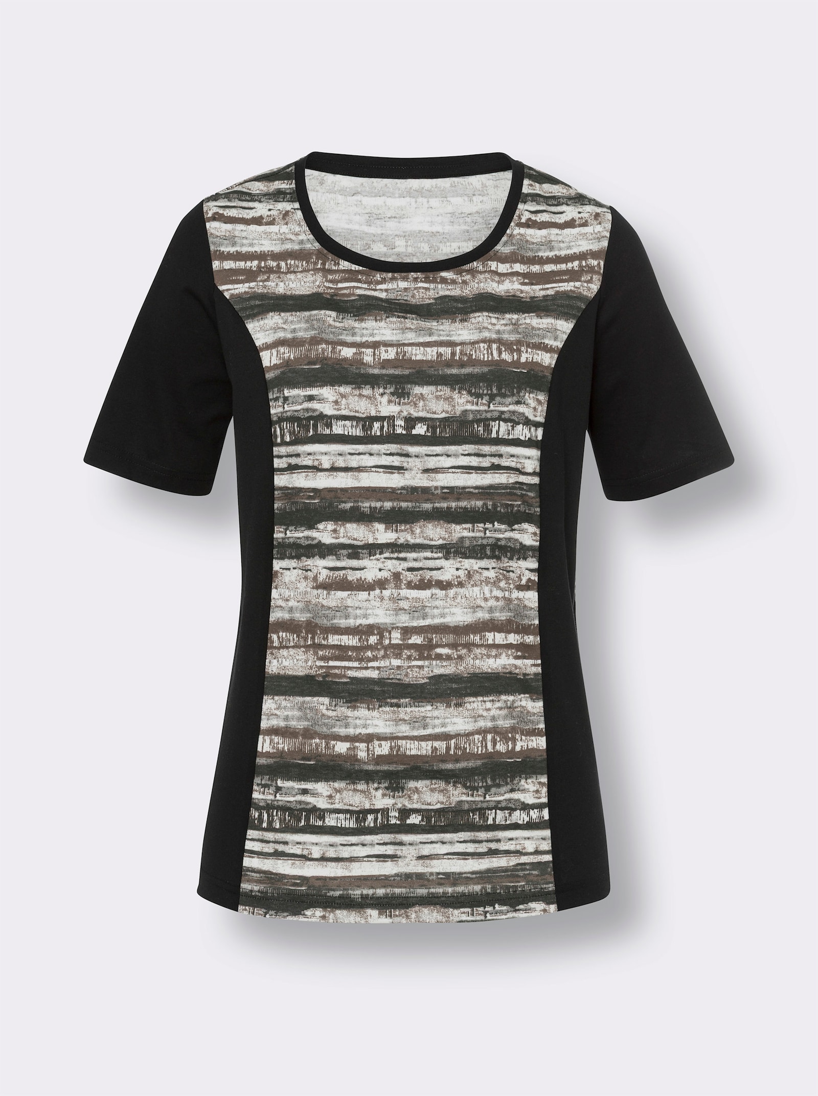 Kurzarmshirt mit Grafik-Druck - schwarz-steingrau-bedruckt