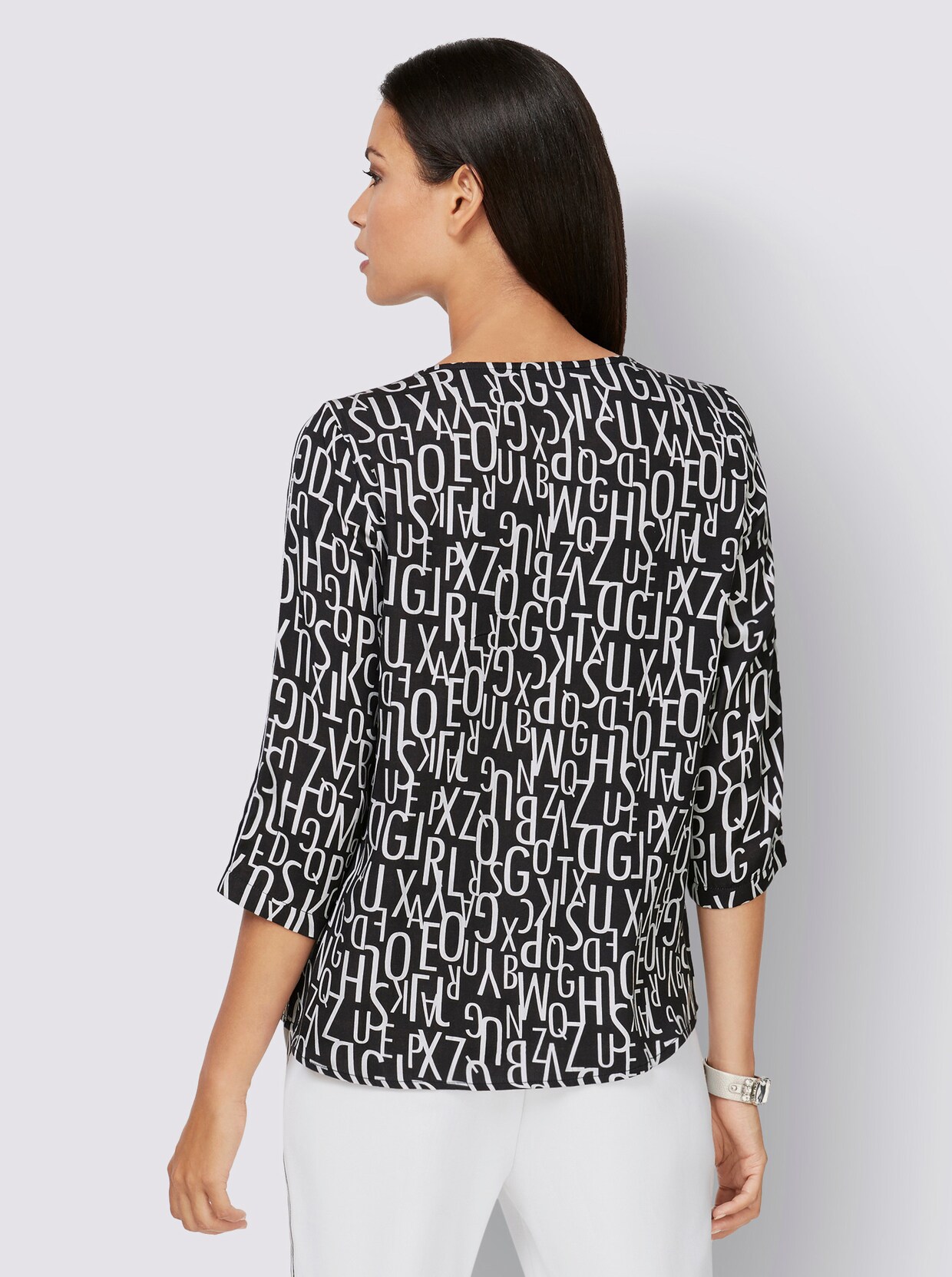 Druckbluse - schwarz-ecru-bedruckt