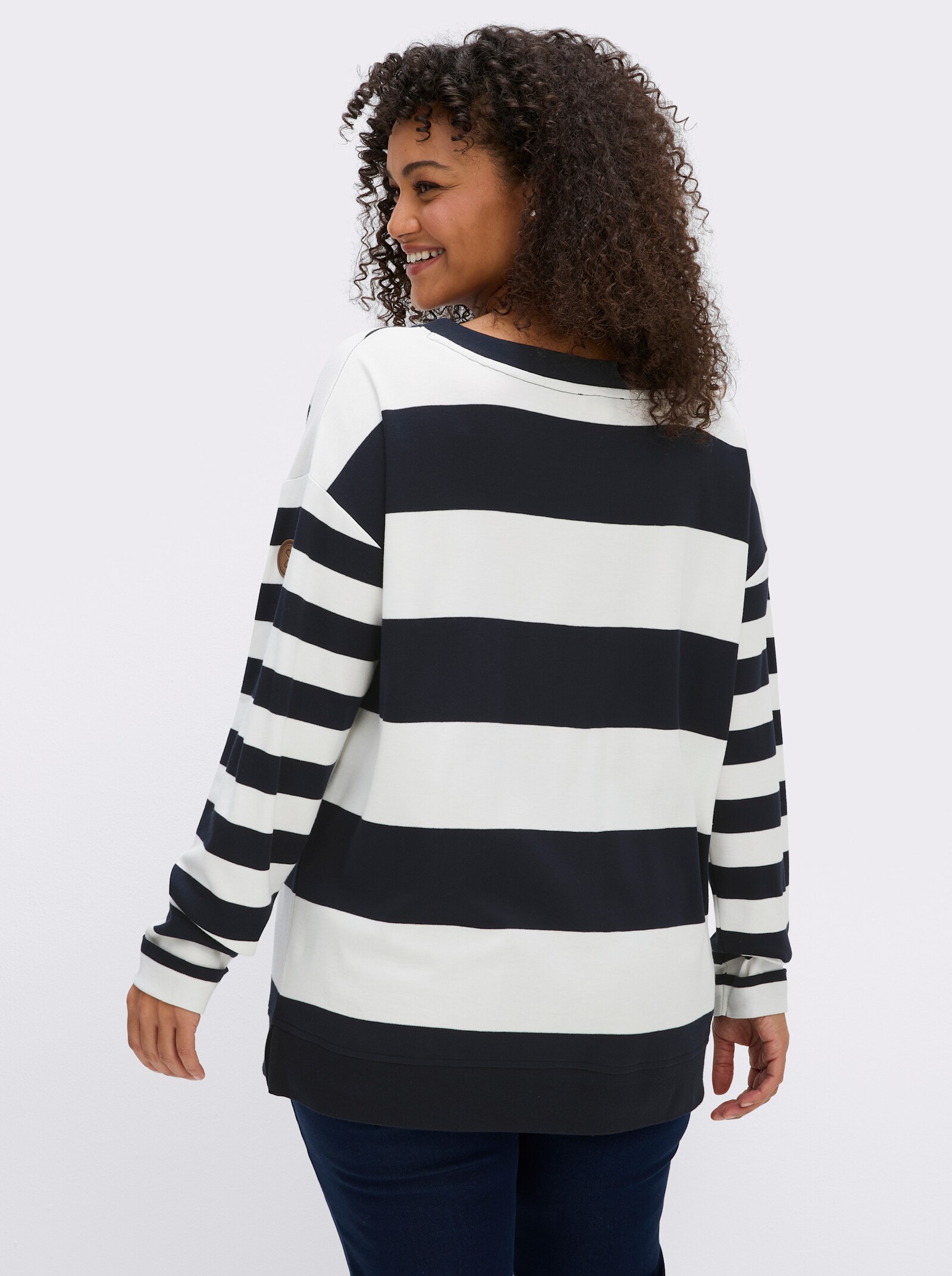 sheego Sweatshirt im Streifen-Mix - tiefblau-ecru-geringelt