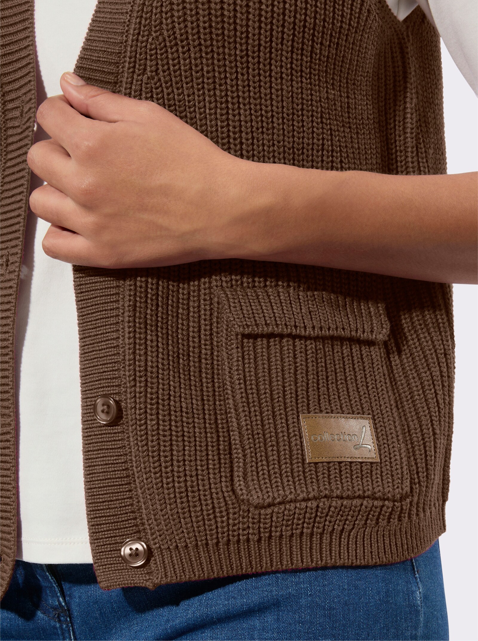 Strickweste mit Ripp-Abschlüssen - braun