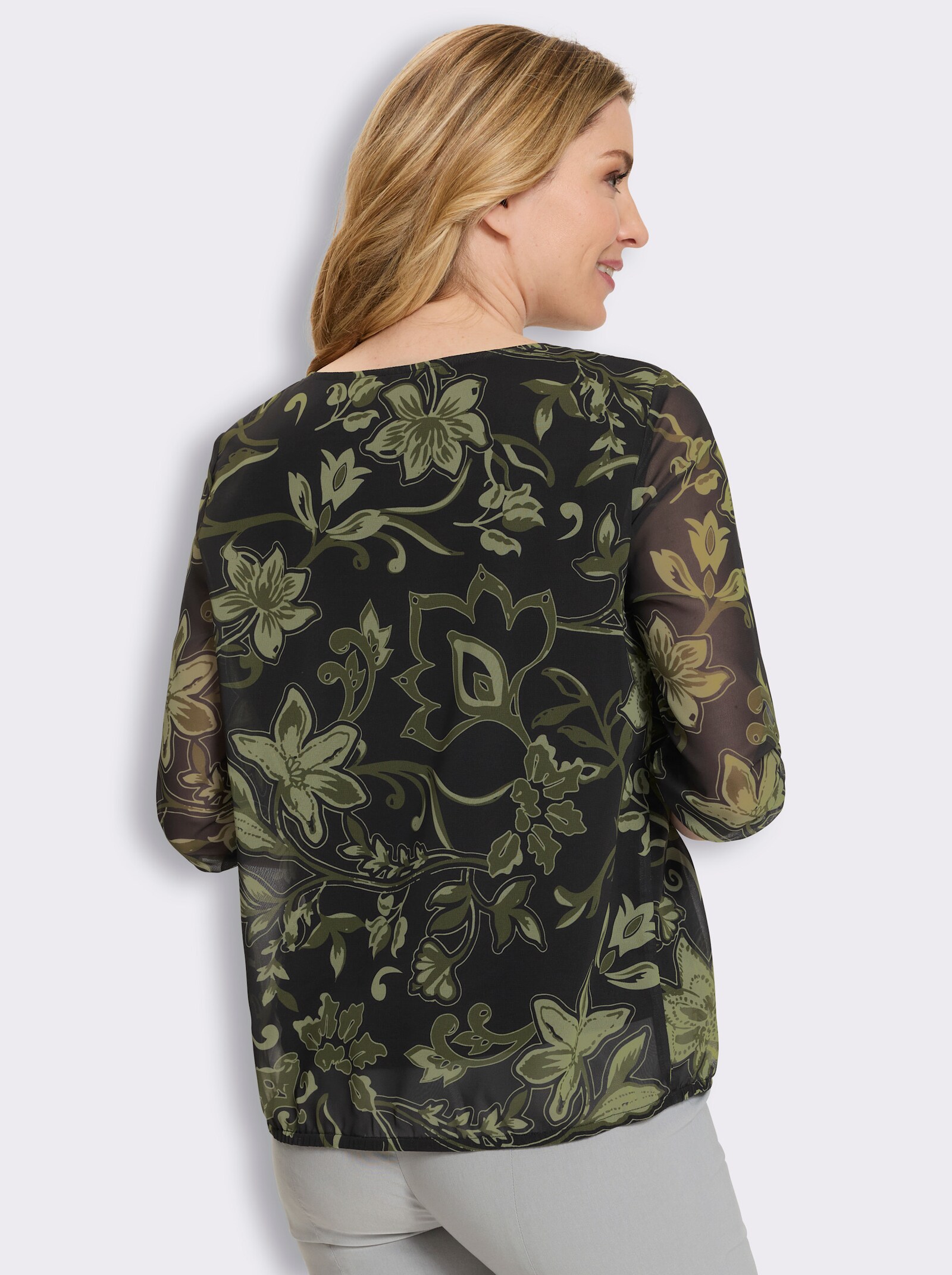 Schlupf-Bluse mit Paisley-Print - schwarz-oliv-bedruckt