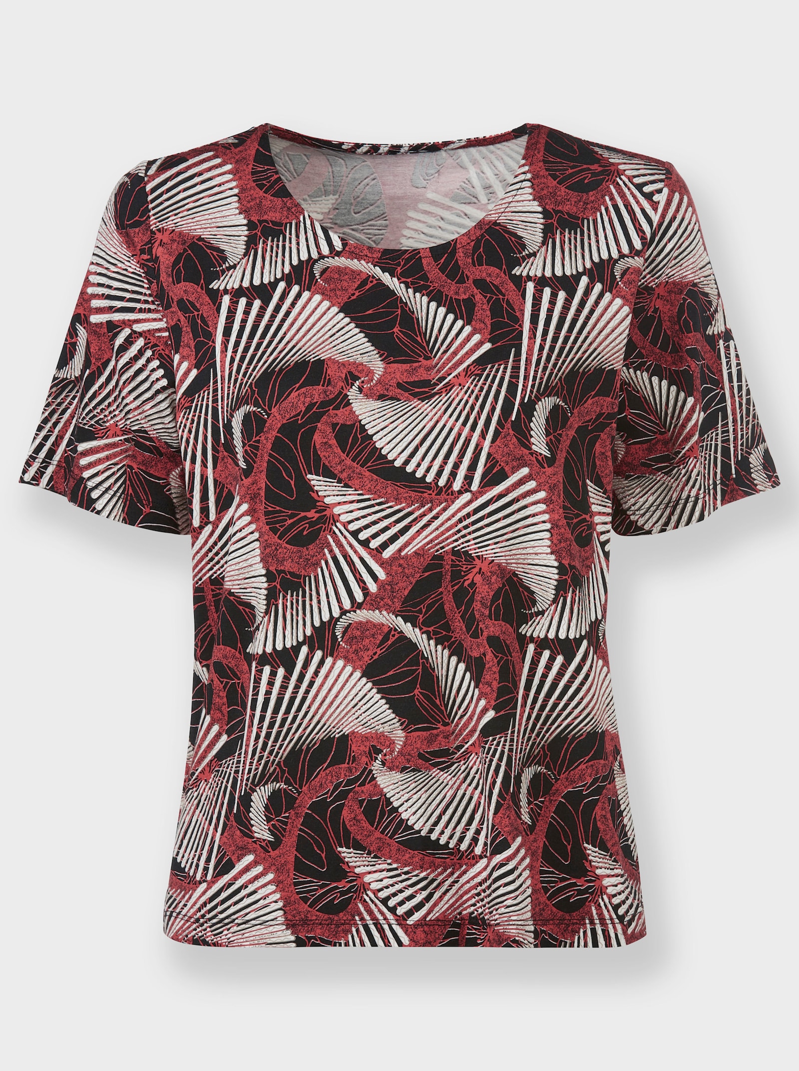 Kurzarmshirt in bewegungselastischer Qualität - schwarz-grapefruit-bedruckt