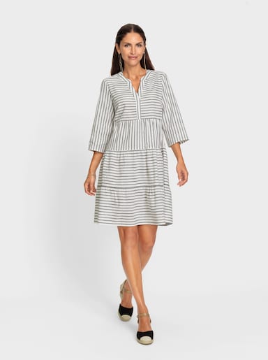 Webkleid mit Rock in Stufenform - weiß-schwarz-gestreift