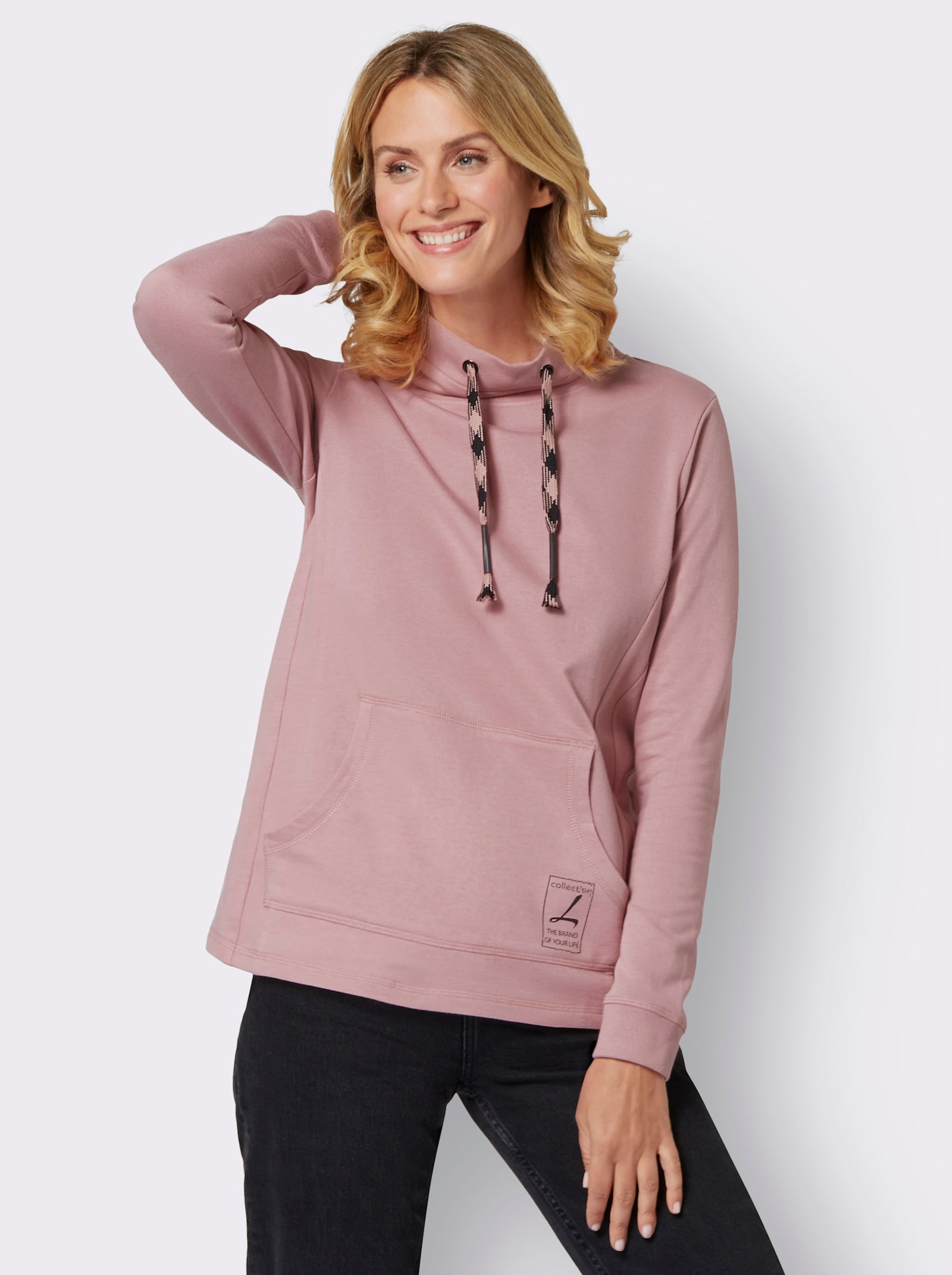 Sweatshirt met kangoeroezak - hortensia