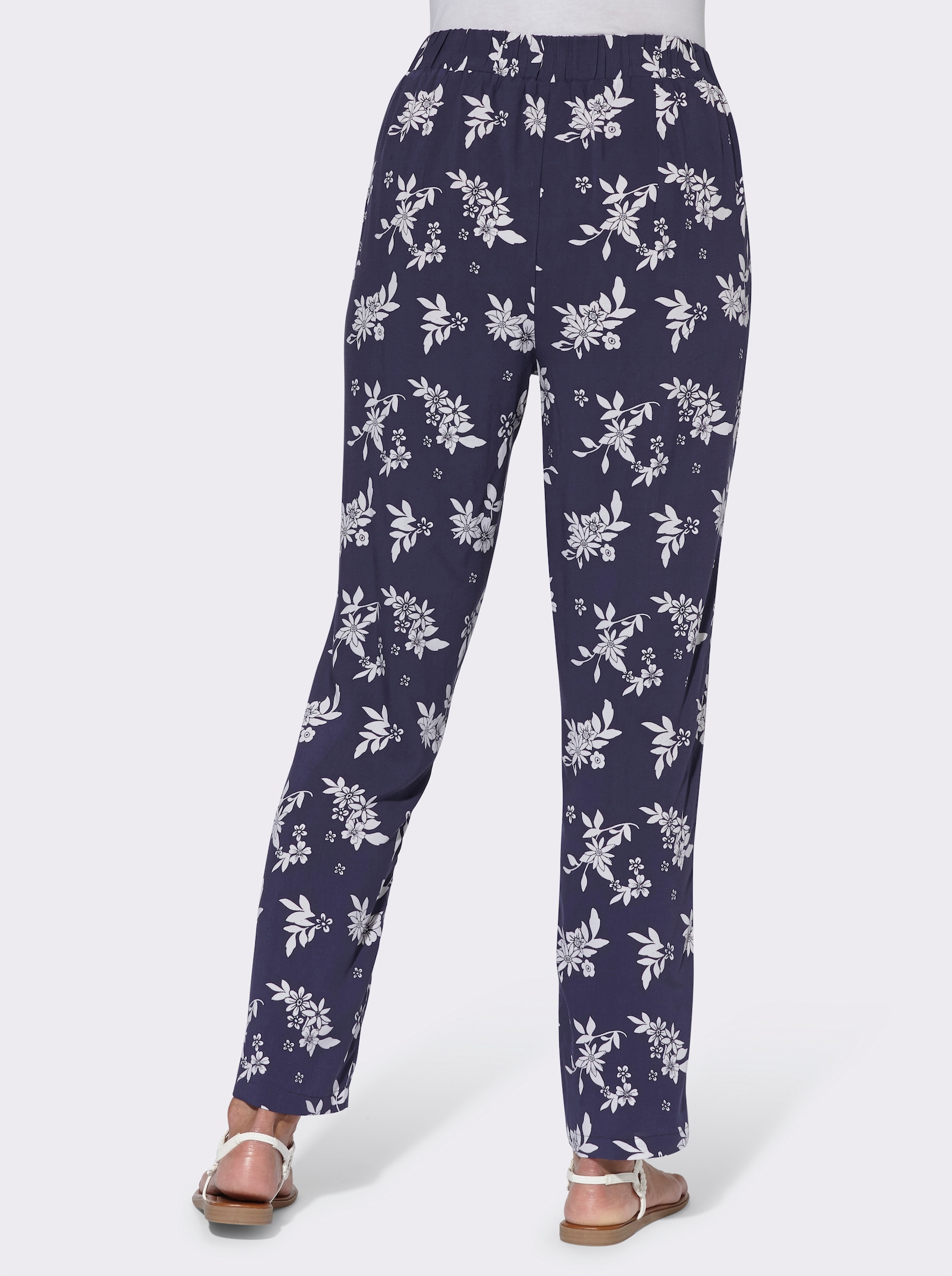 Hose floral bedruckt - nachtblau-weiß-bedruckt