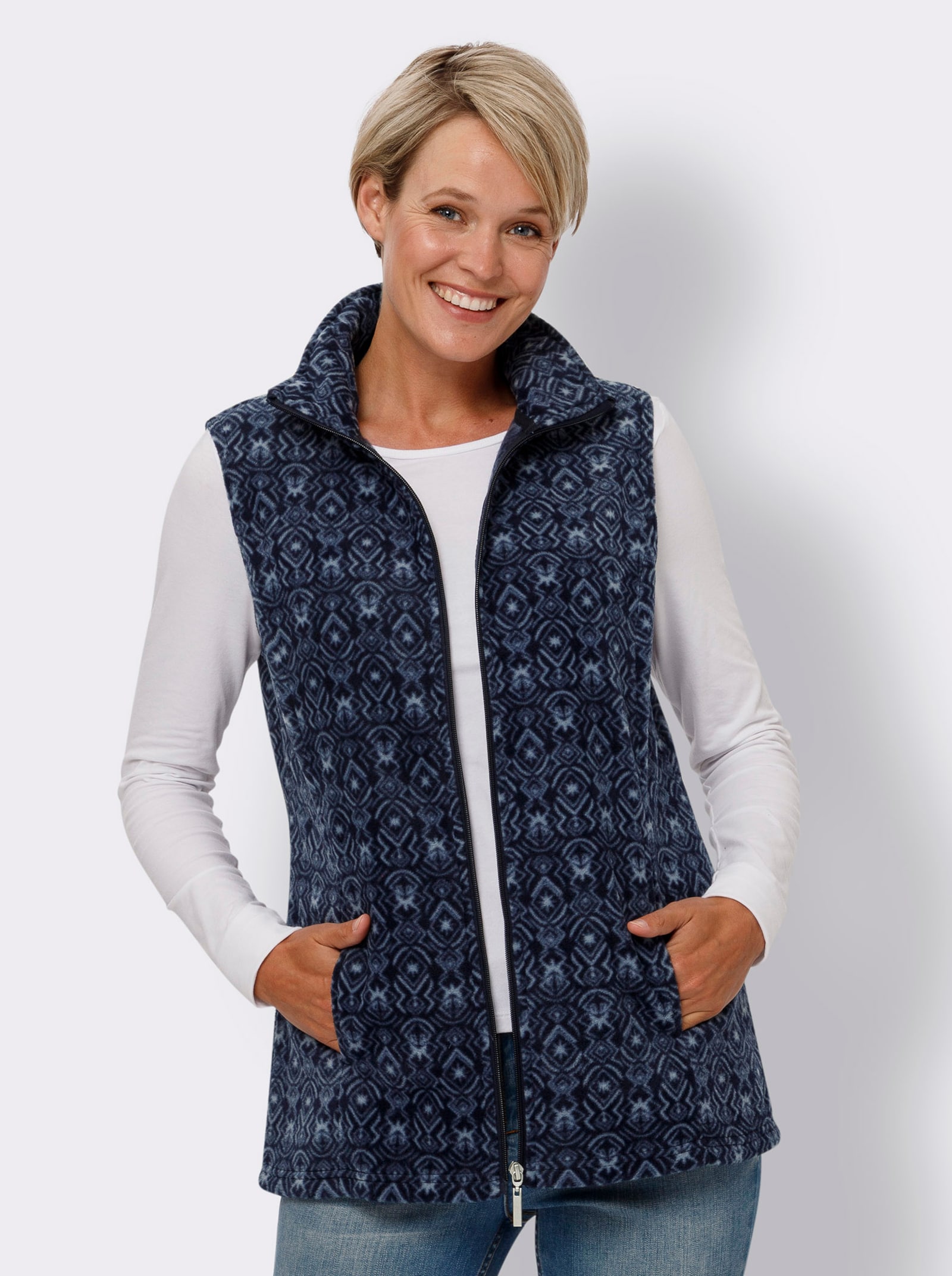 Fleeceweste mit Druck-Muster - marine-taubenblau-bedruckt