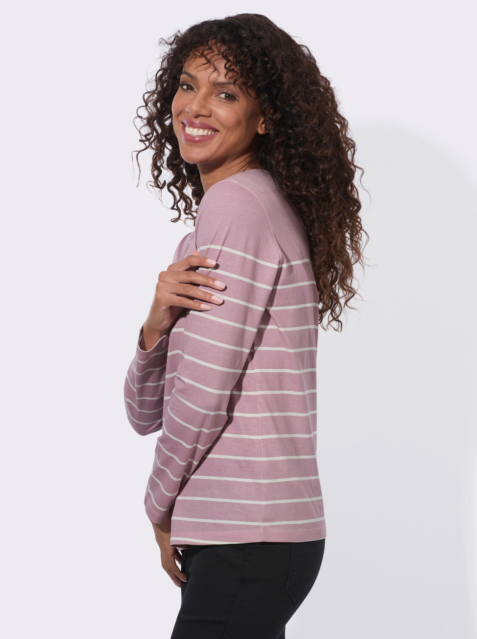  Ringelshirt aus reiner Baumwolle - mauve-ecru