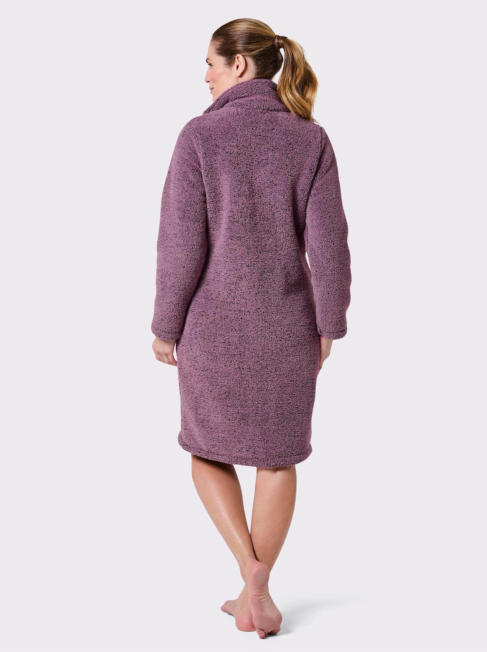 Plantier Damenbademantel aus Teddy-Fleece - altrosa-meliert