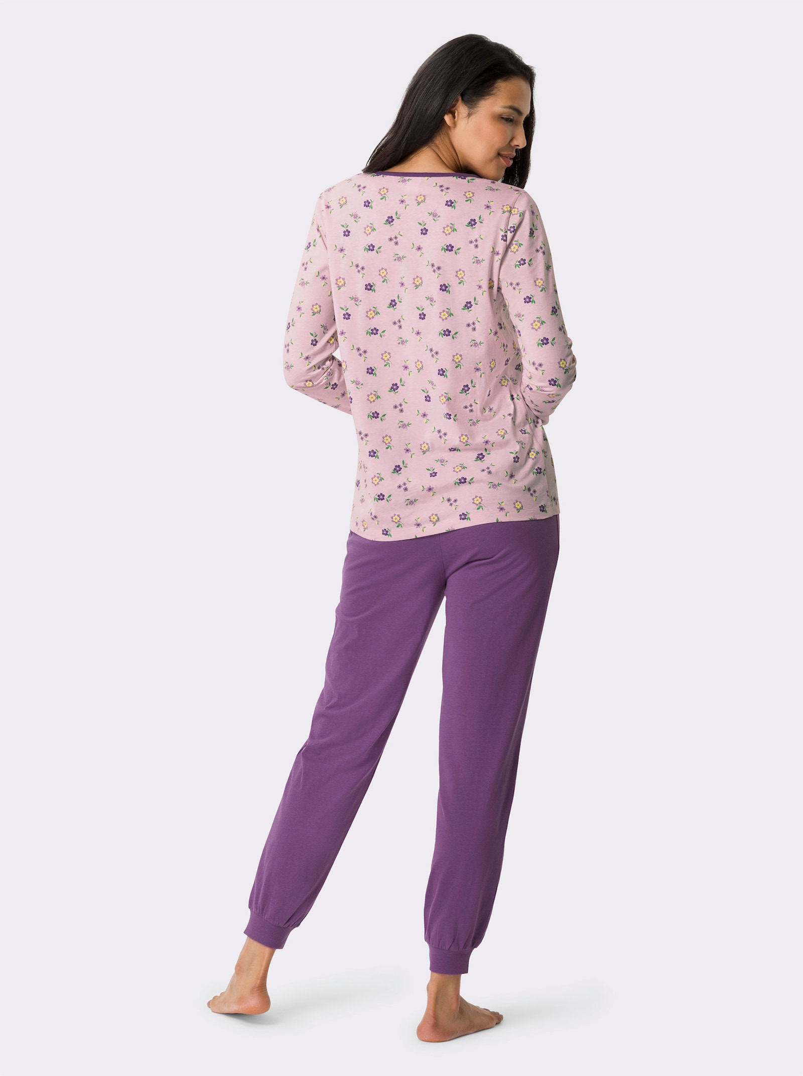 Pyžamo s kvet. vzorom - svetloružová-lila potlač