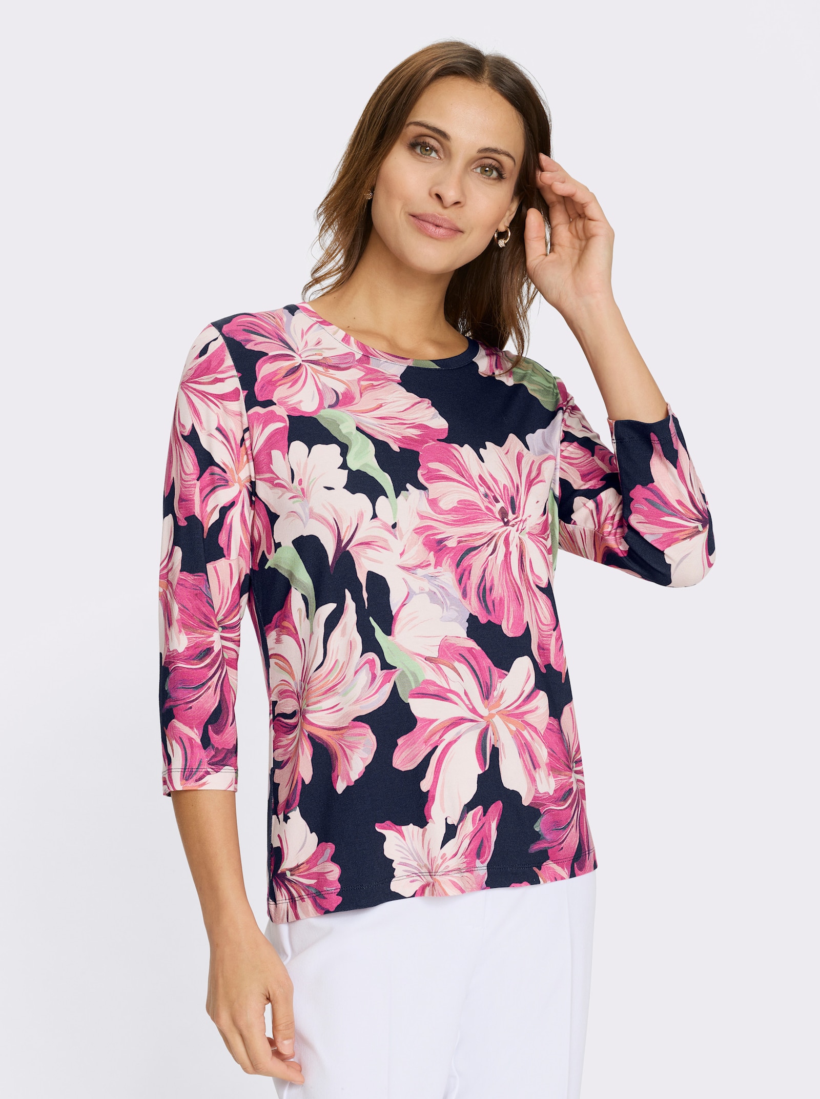 Print-Shirt mit 3/4-Ärmeln - marine-magenta-bedruckt