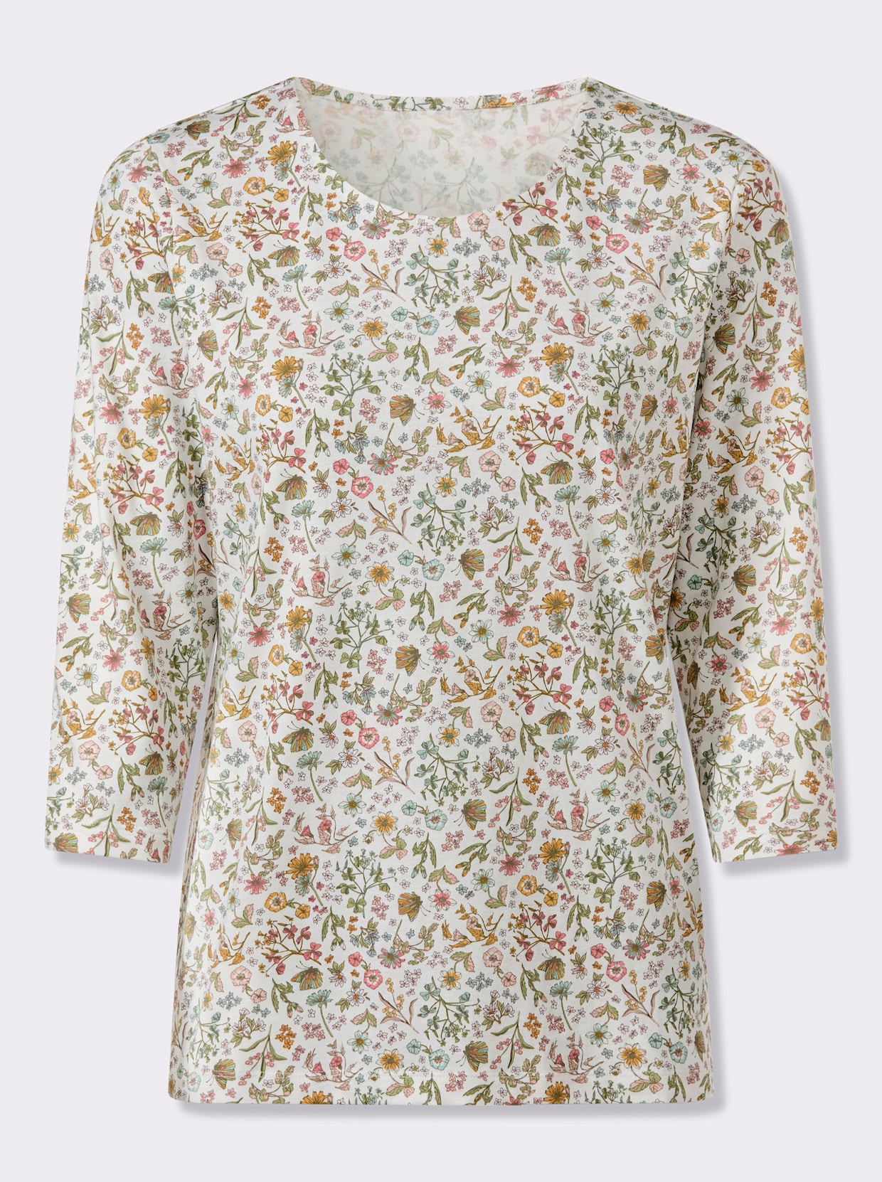 3/4-Arm-Shirt mit floralem Druck - ecru-khaki-bedruckt