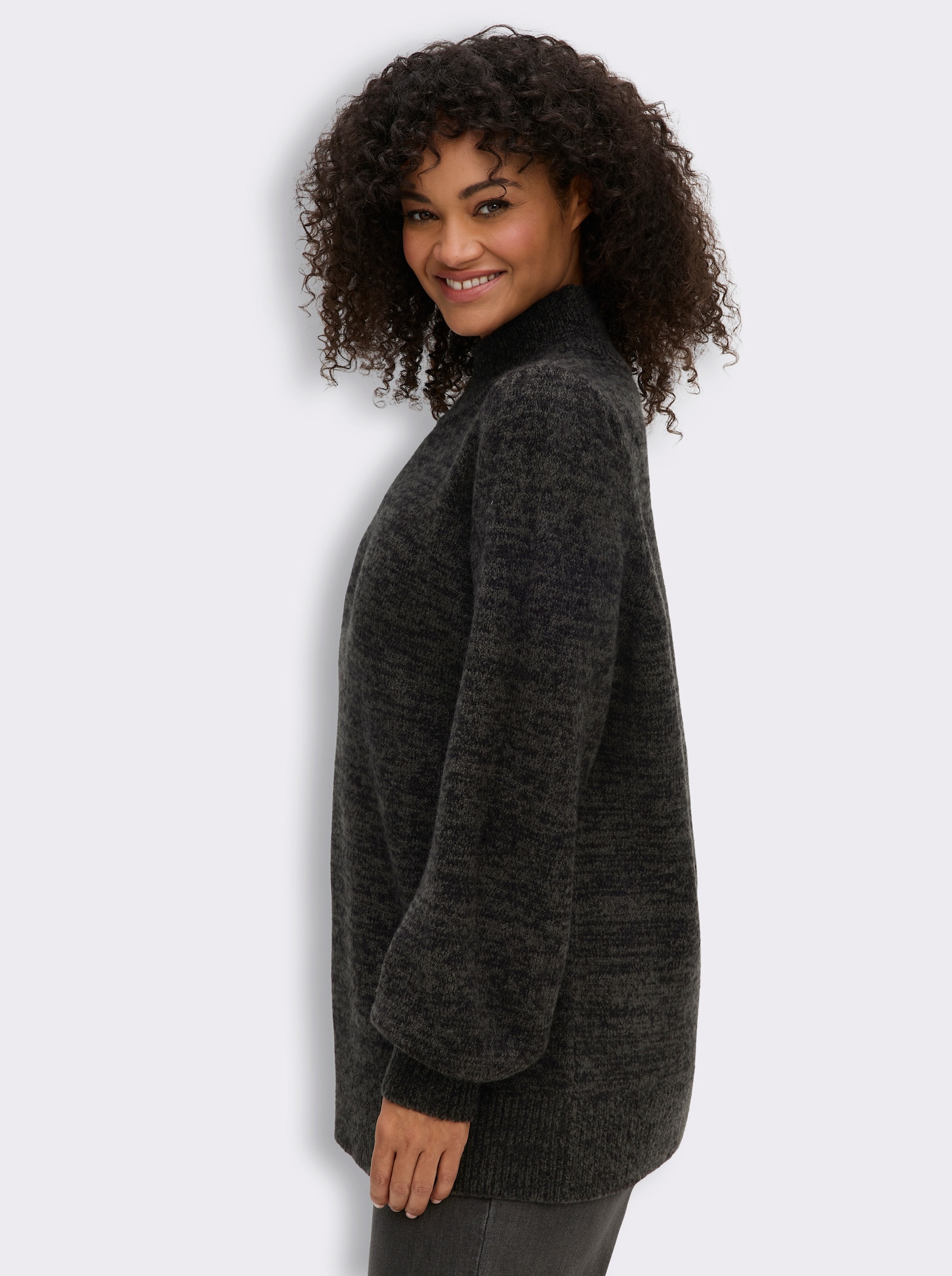 sheego Stehkragenpullover in Melange-Optik - schwarz-meliert