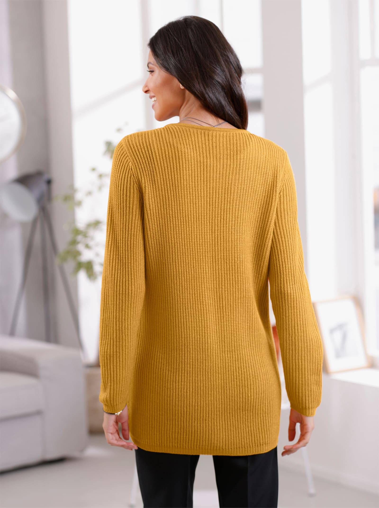 Úpletový kabátik s rebrovanými zakončeniami - okrová