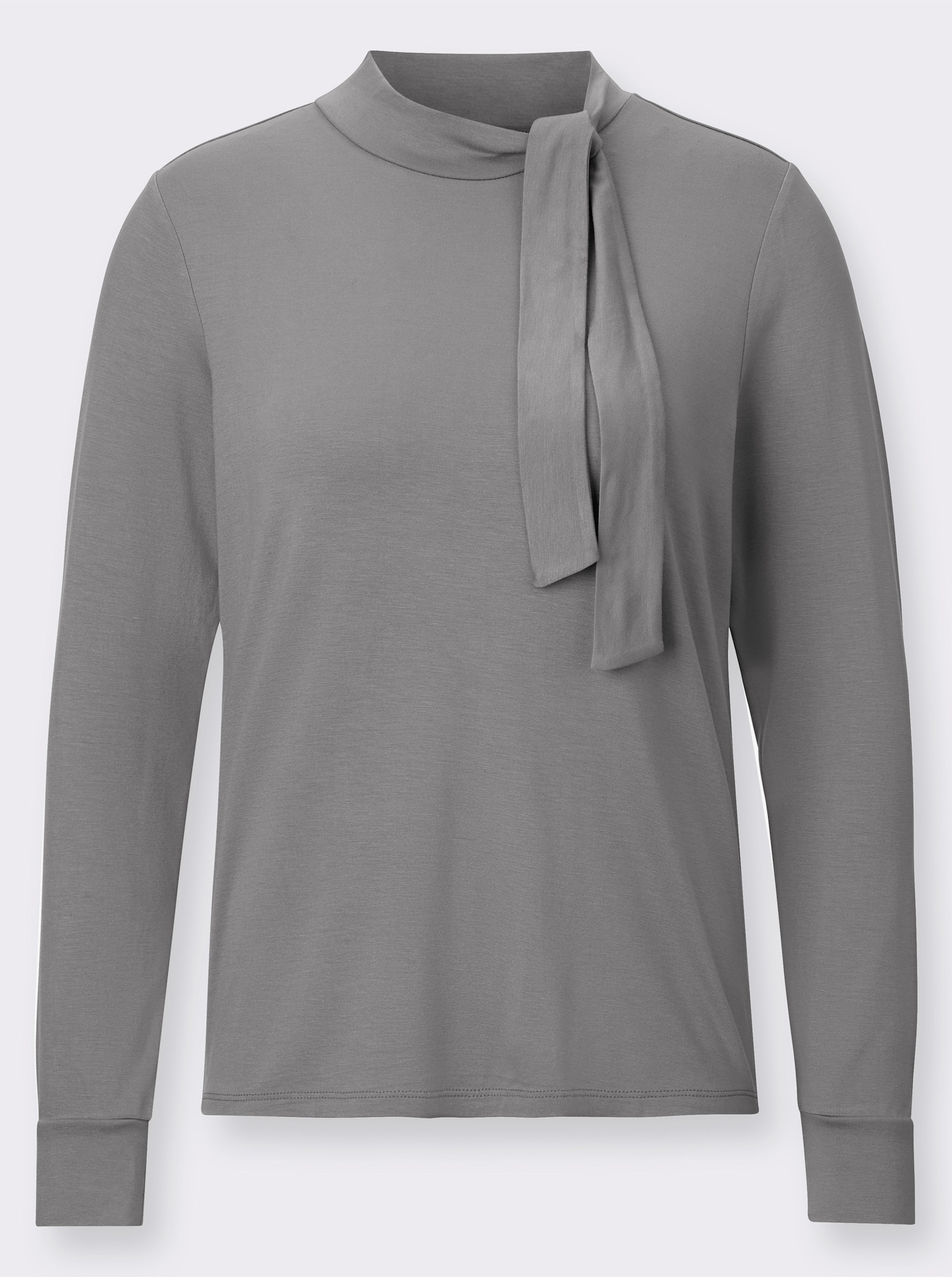 Stehkragenshirt mit Deko-Schleife - grau