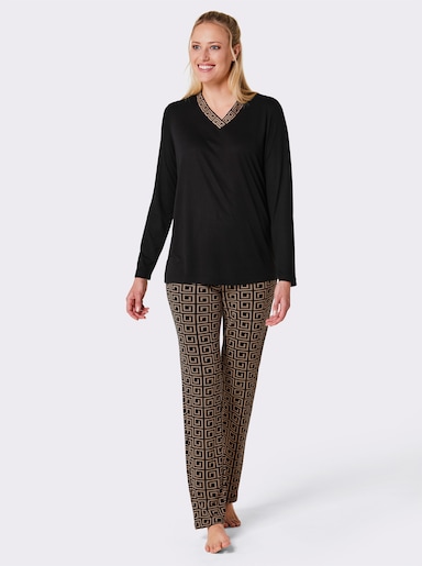 wäschepur Schlafanzug im Grafik-Dessin - schwarz-camel-bedruckt