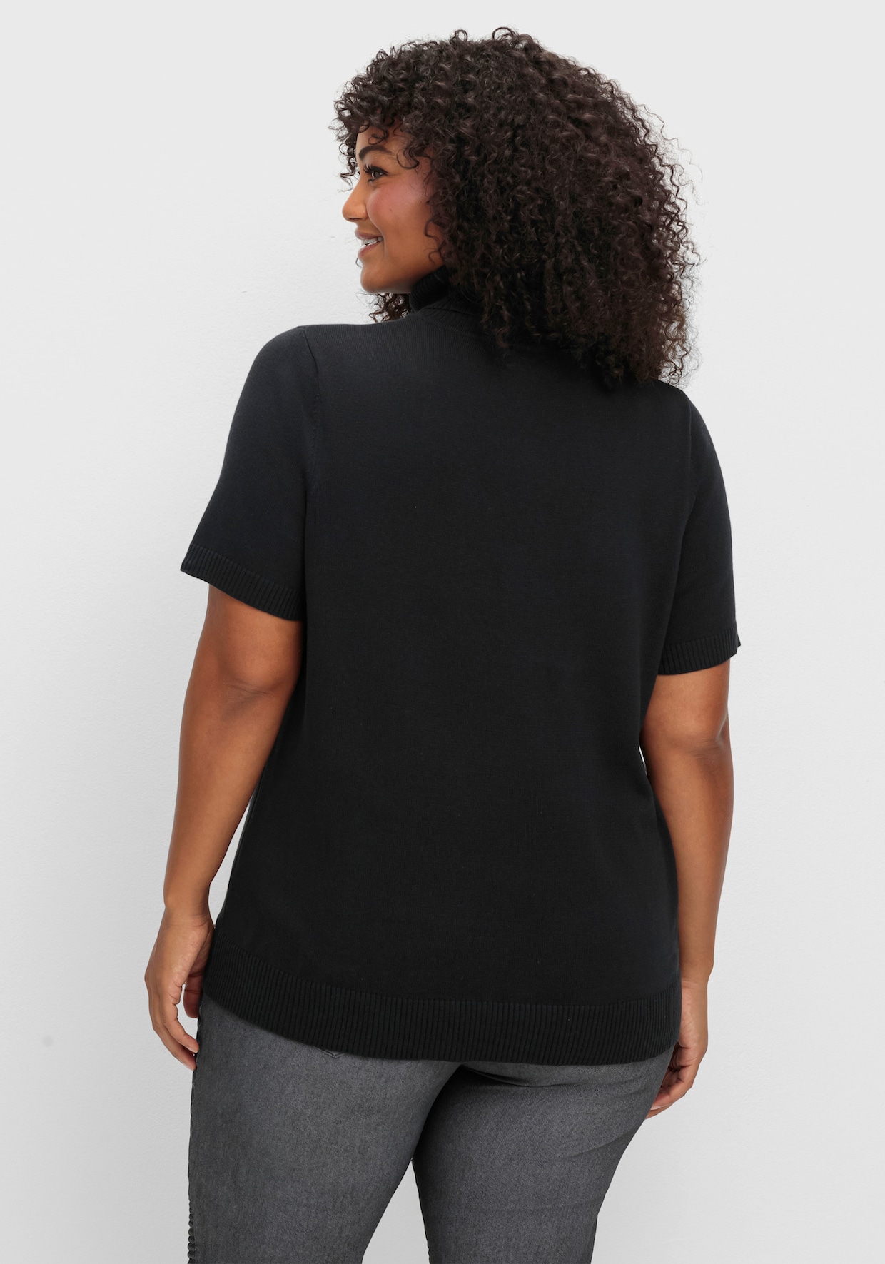 Kurzarmpullover mit Rollkragen - schwarz