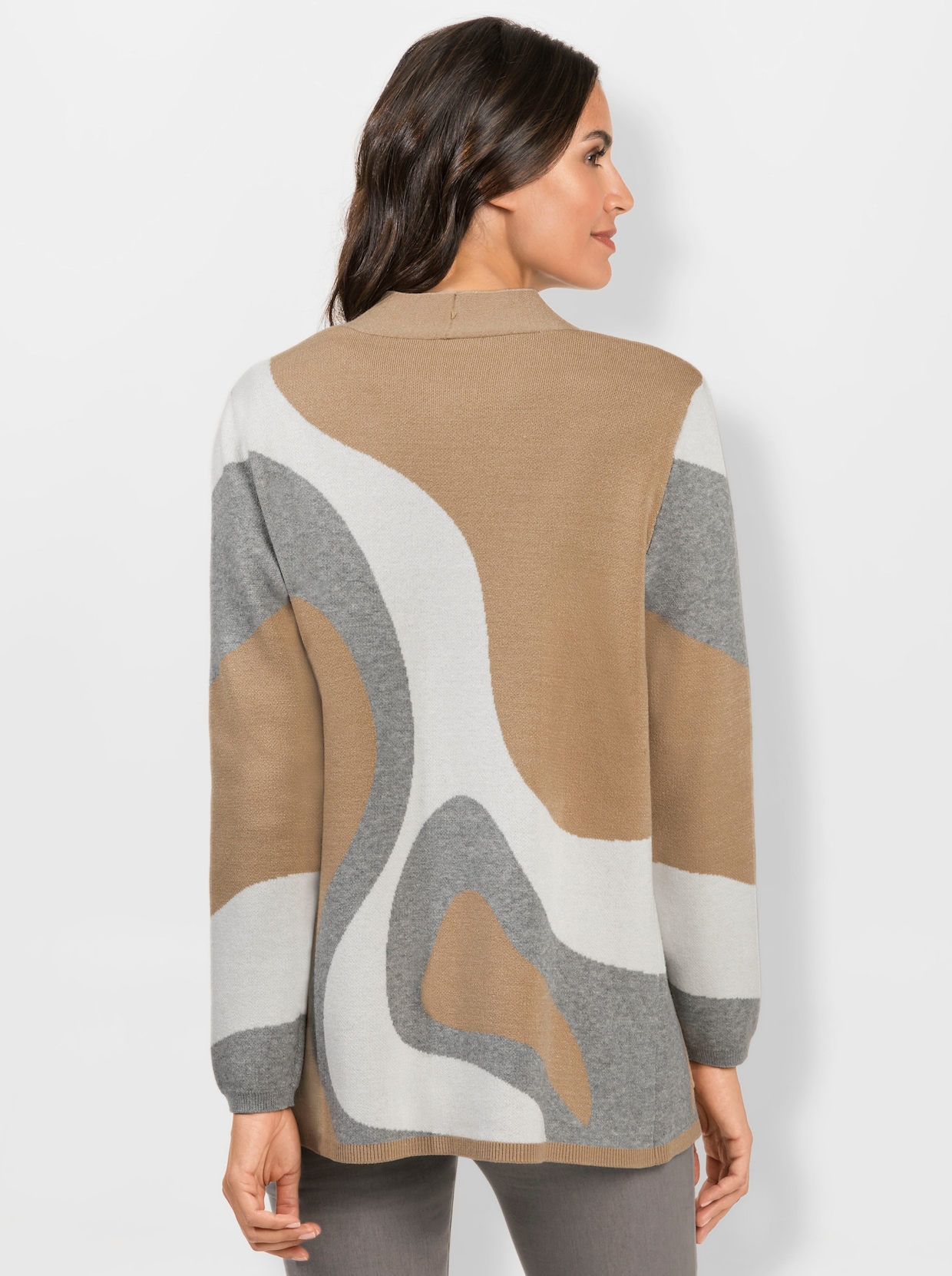 Žakárový svetr - velbloudí-kamenná šedá-vzor