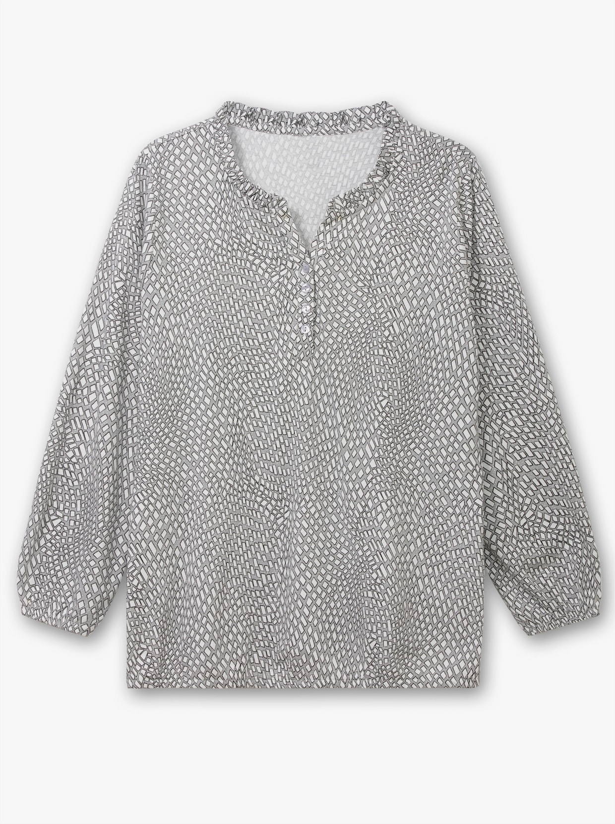 Langarmshirt - steingrau-ecru-bedruckt