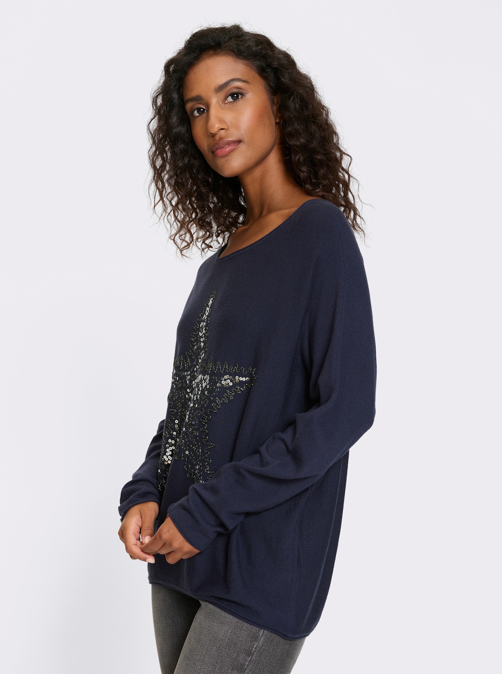 heine Pullover mit Stern-Applikation - marine