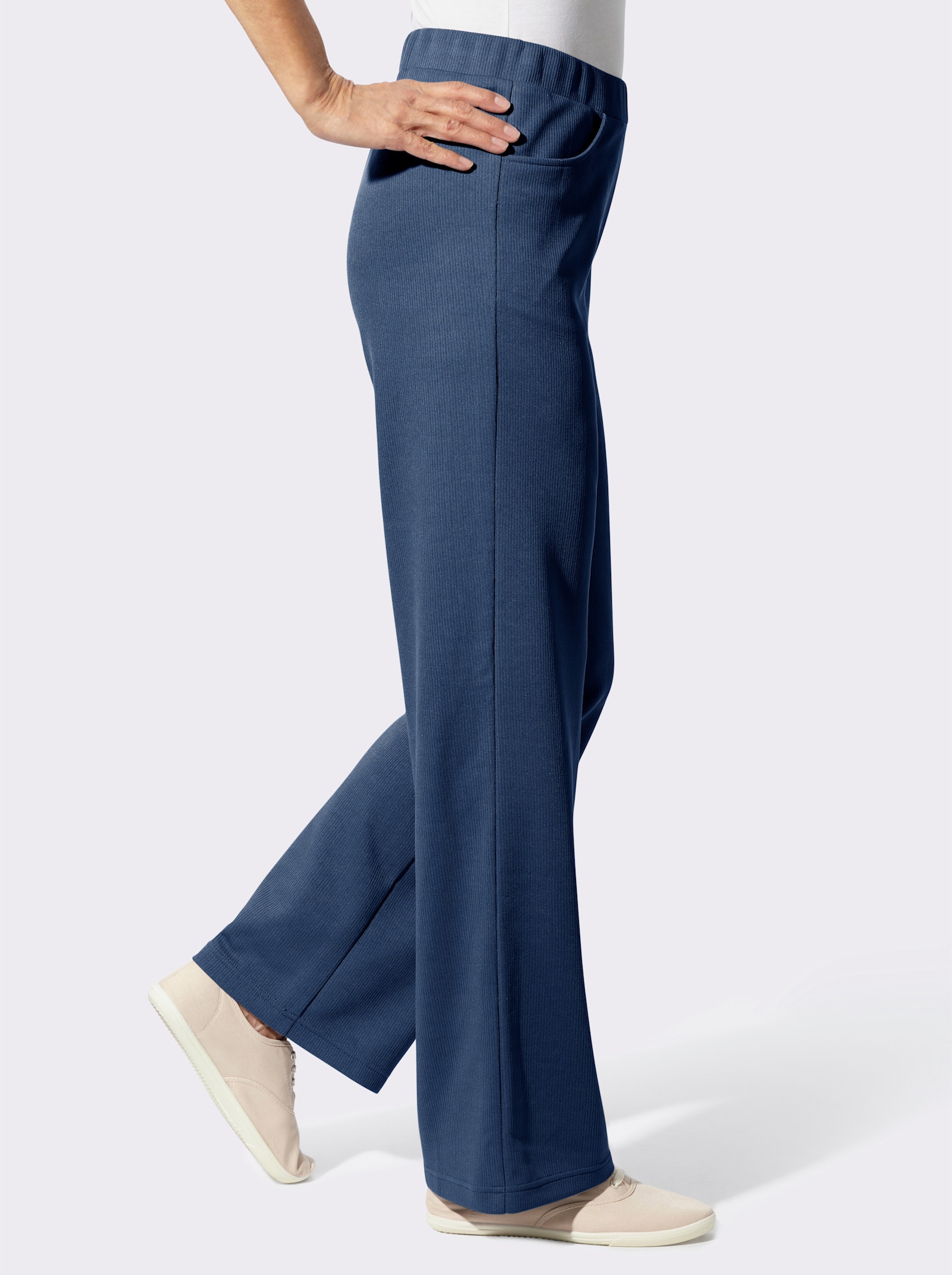 Schlupfhose in Ripp-Optik, pflegeleicht - jeansblau