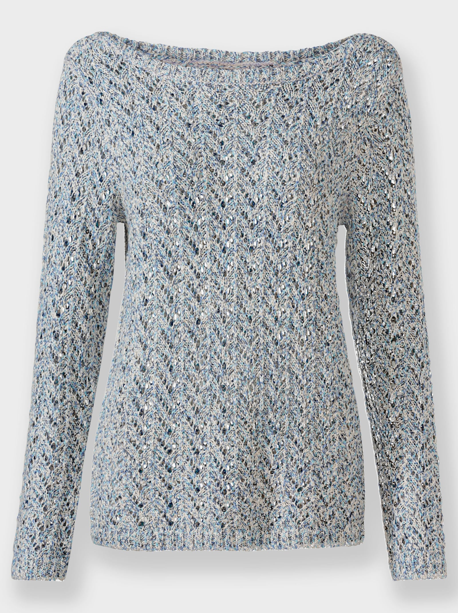 Ajourpullover mit Multicolour-Glitzergarn - rauchblau-meliert