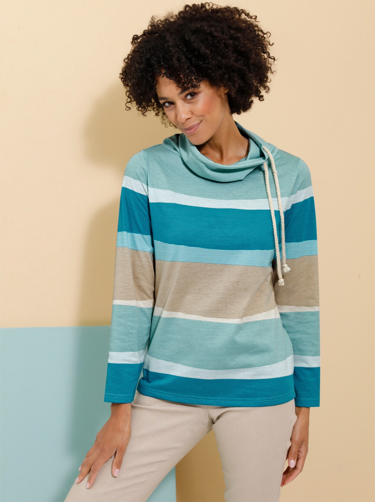 Rollkragenshirt - topas-salbei-geringelt