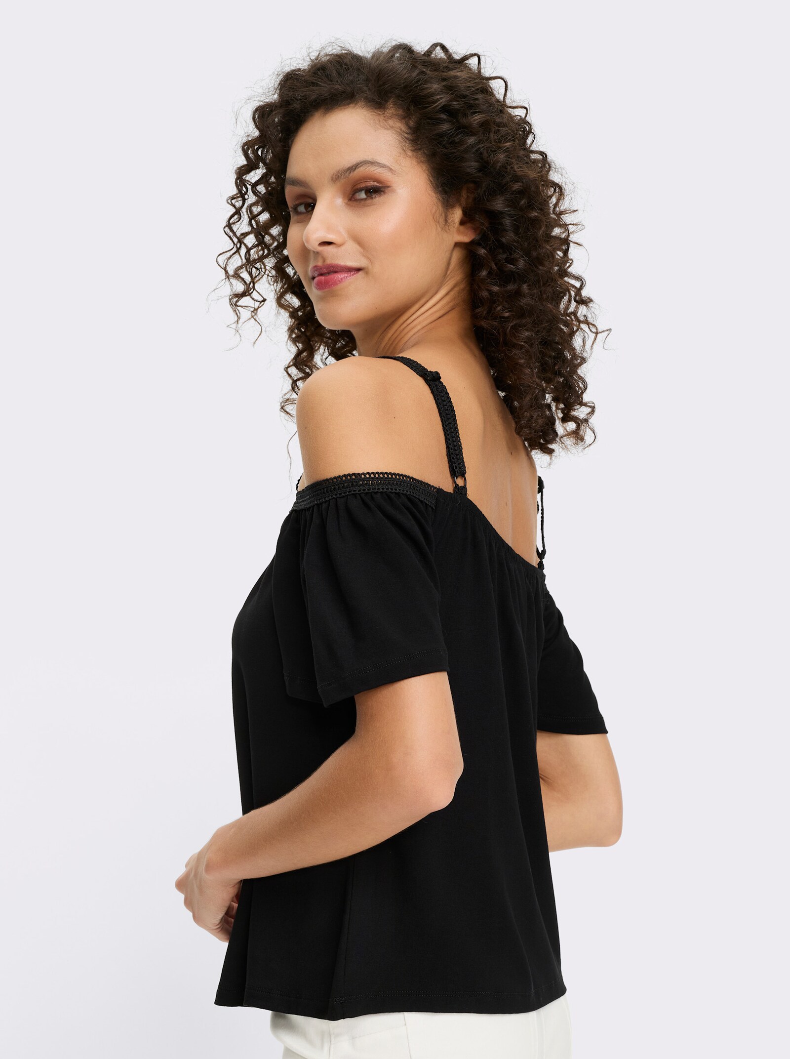 heine T-Shirt mit Carmen-Ausschnitt - schwarz